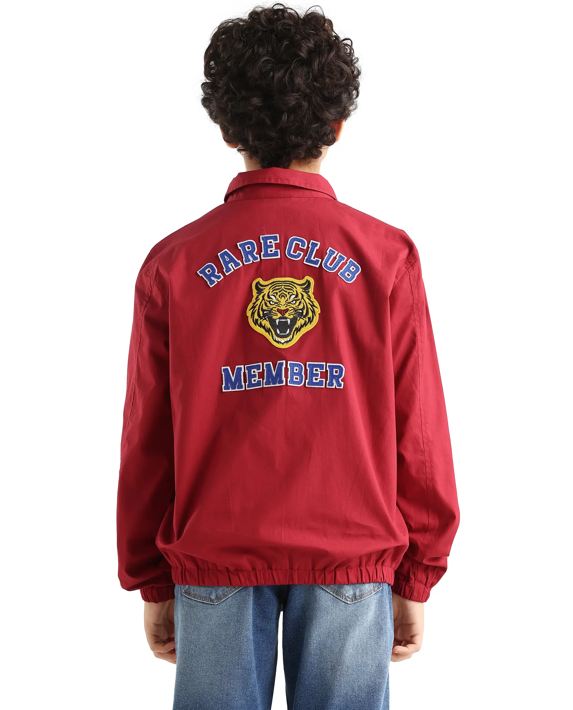 Rare Ones Kids Piba Red Cotton Zipper Closure Spread Collar Plain Full Sleeves Slim Fit Jacket - Image 7