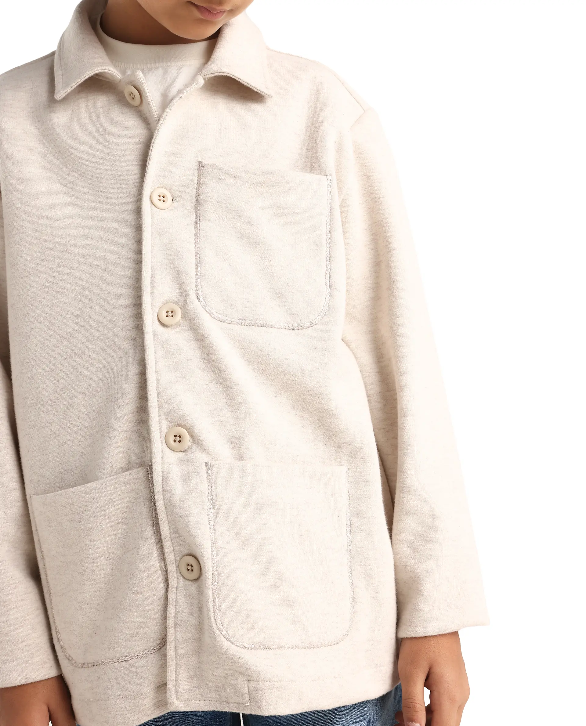 Rare Ones Kids Van-K Beige Cotton Blend Button Closure Flat Collar Plain Full Sleeves Regular Fit Jacket - Image 4