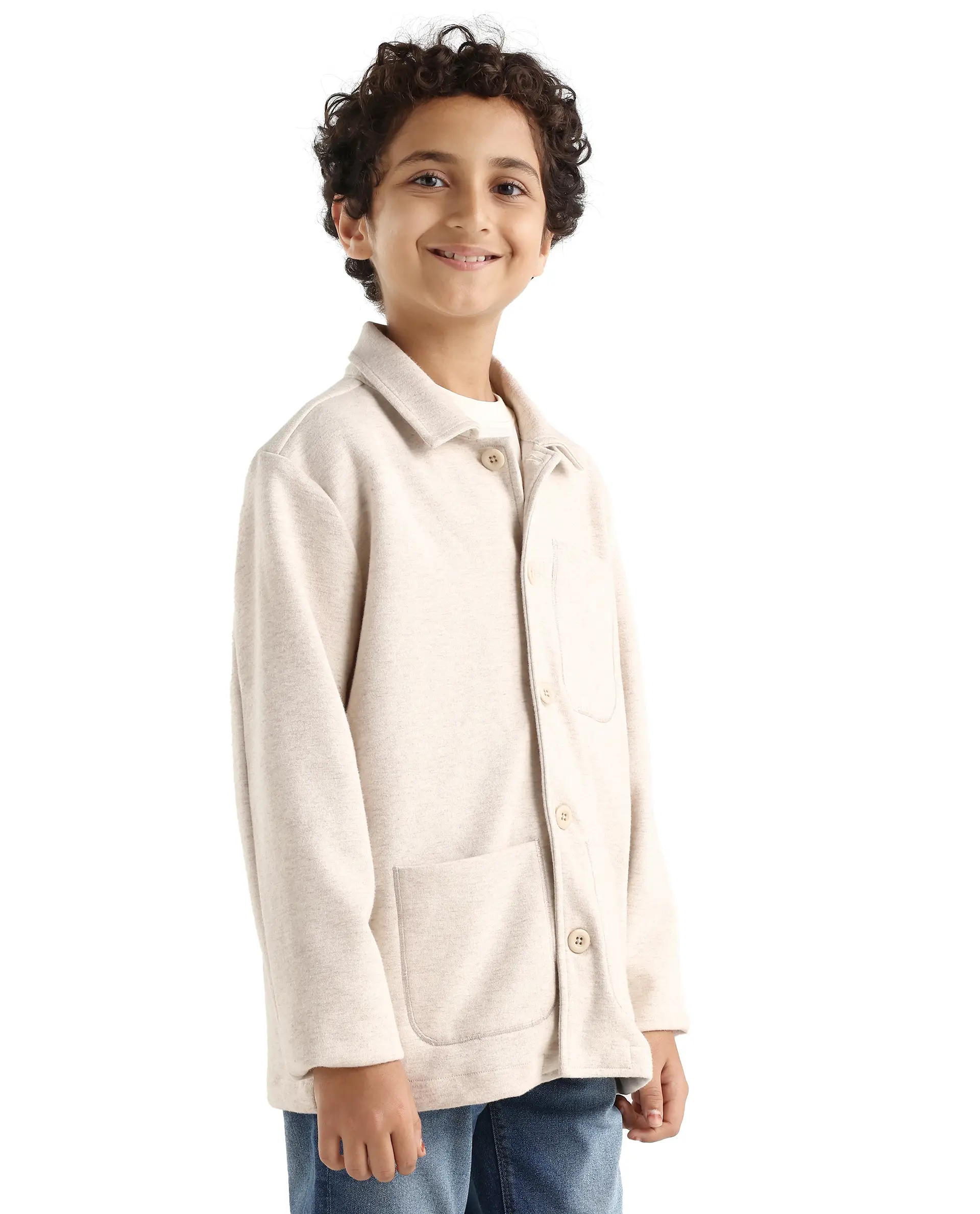 Rare Ones Kids Van-K Beige Cotton Blend Button Closure Flat Collar Plain Full Sleeves Regular Fit Jacket - Image 6