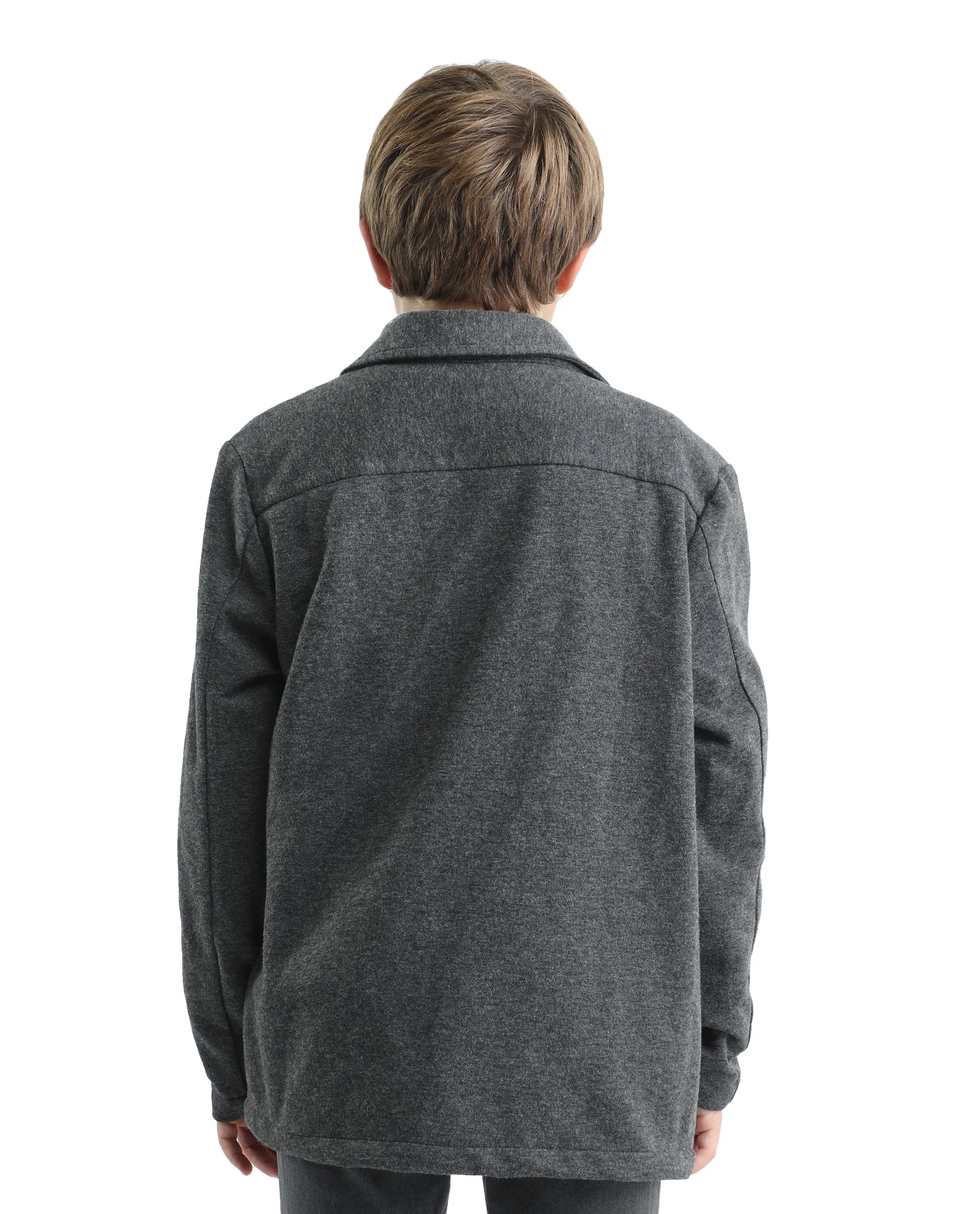 Rare Ones Kids Van-K Grey Cotton Blend Button Closure Flat Collar Plain Full Sleeves Regular Fit Jacket - Image 7