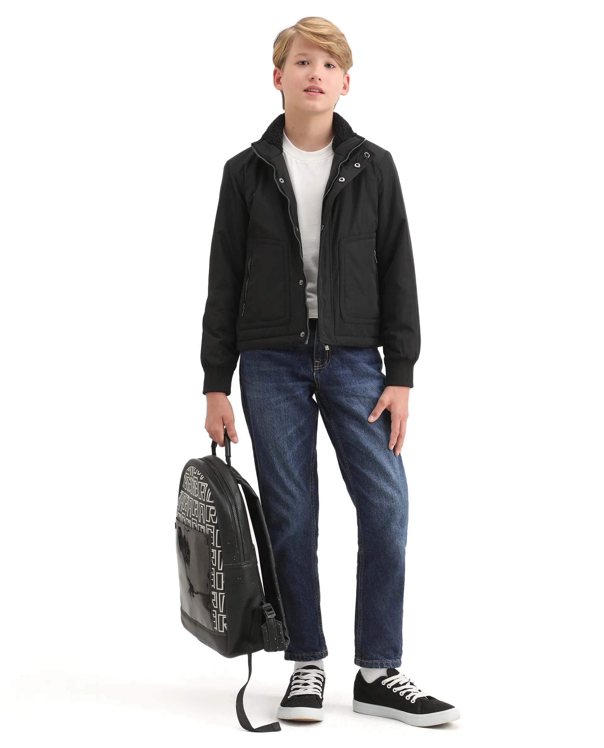 Rare Ones Kids Wick Black Polyester Zipper Closure High Neck Plain Full Sleeves Regular Fit Jacket - Image 2