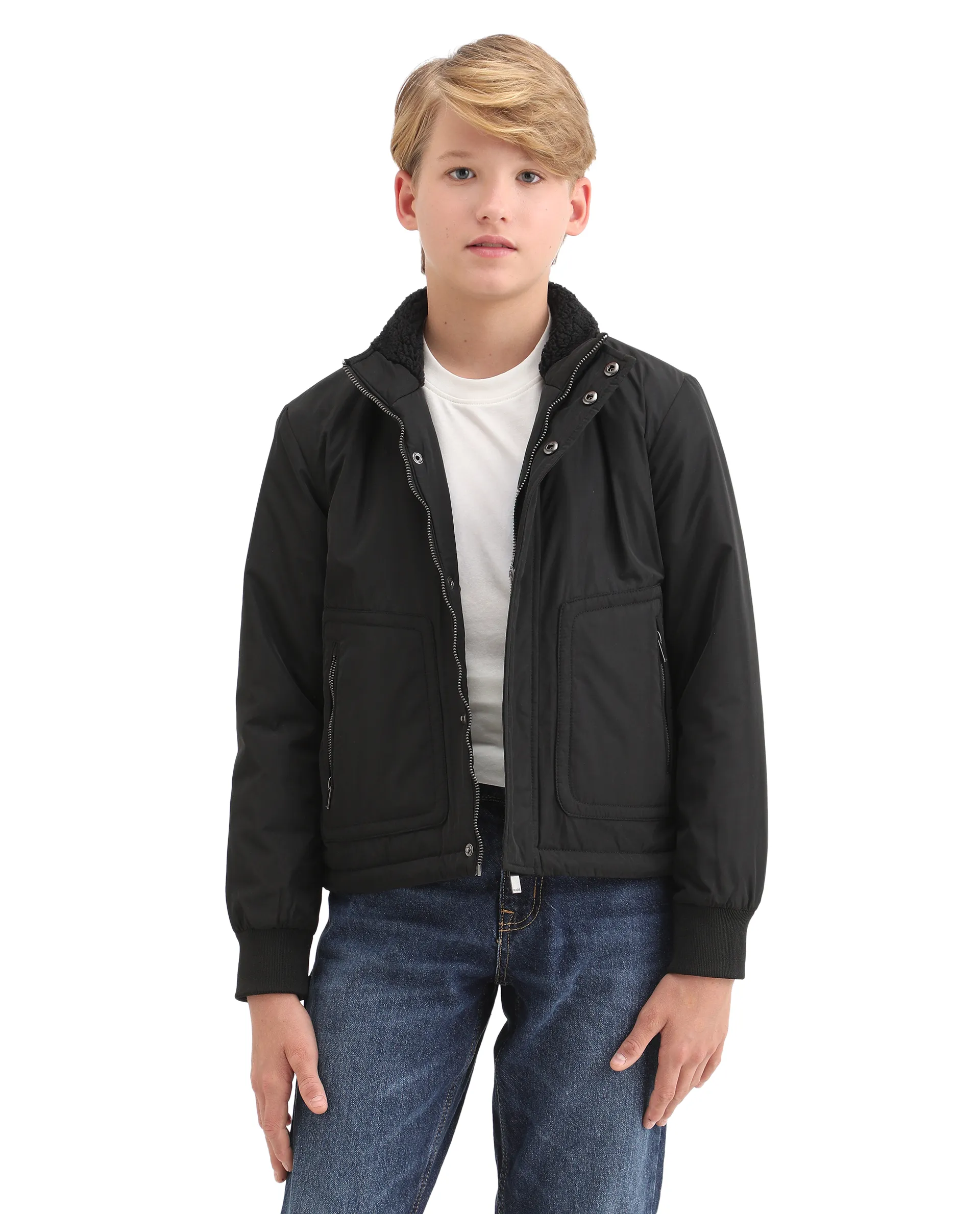 Rare Ones Kids Wick Black Polyester Zipper Closure High Neck Plain Full Sleeves Regular Fit Jacket - Image 3