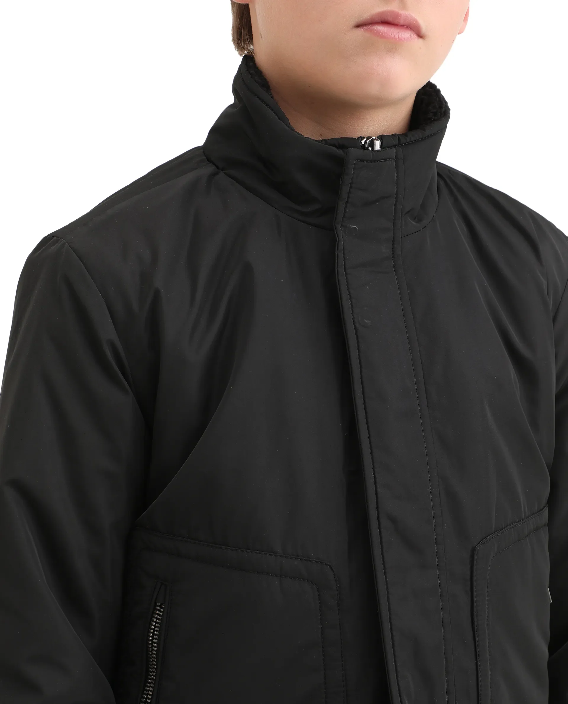 Rare Ones Kids Wick Black Polyester Zipper Closure High Neck Plain Full Sleeves Regular Fit Jacket - Image 5