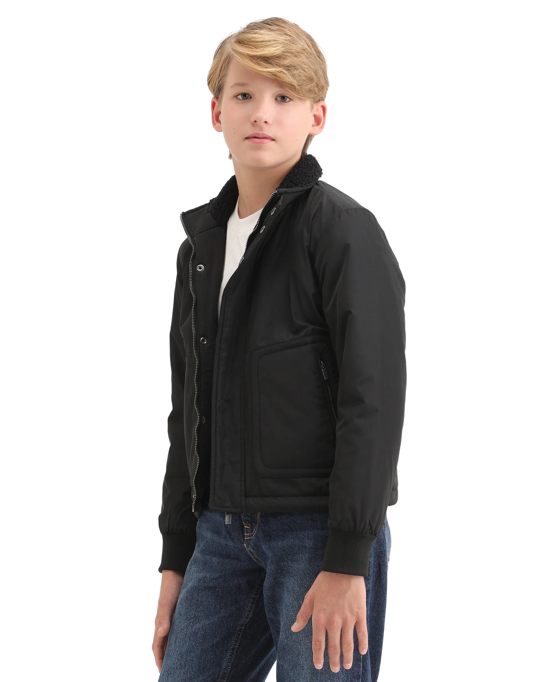 Rare Ones Kids Wick Black Polyester Zipper Closure High Neck Plain Full Sleeves Regular Fit Jacket - Image 6