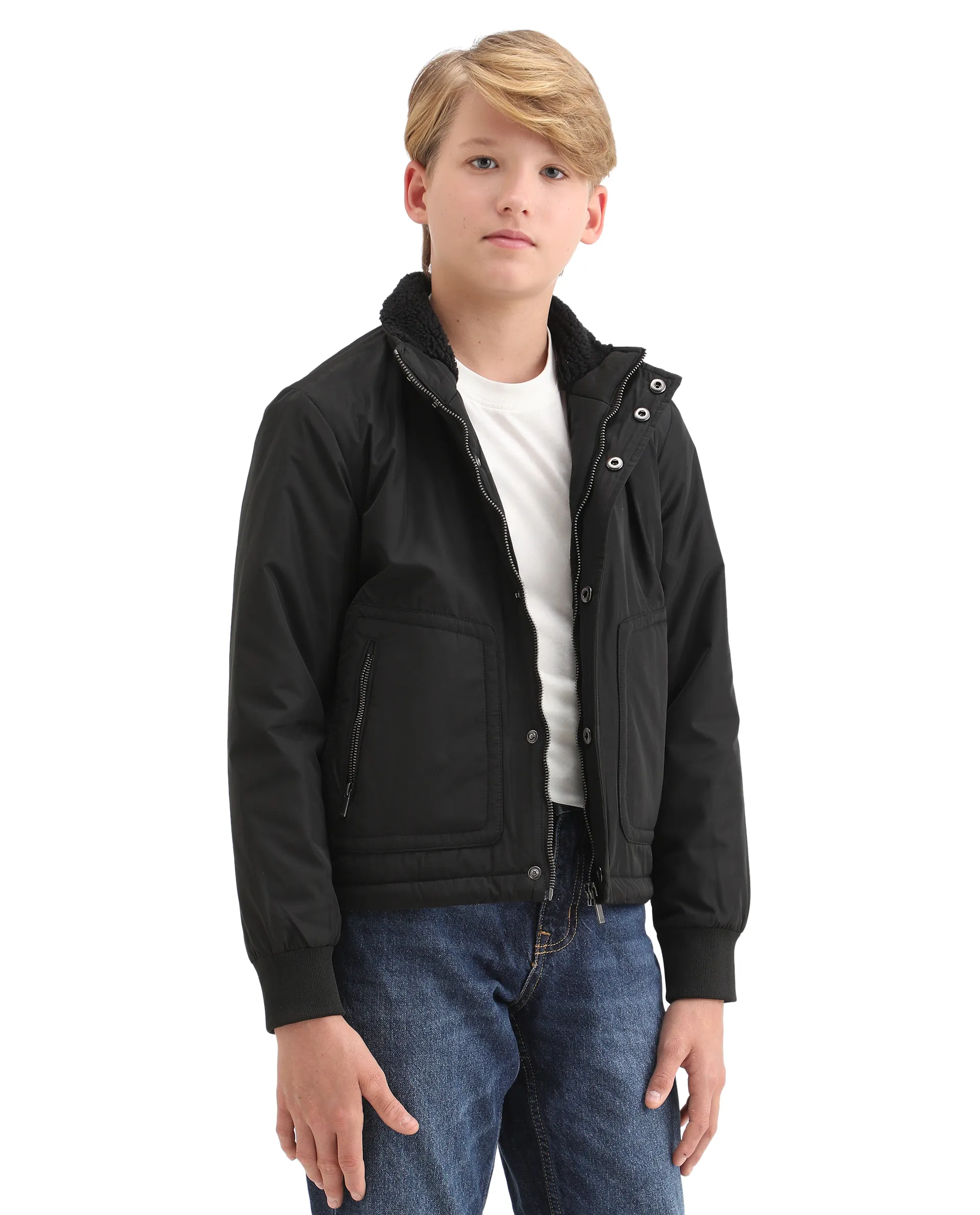 Rare Ones Kids Wick Black Polyester Zipper Closure High Neck Plain Full Sleeves Regular Fit Jacket - Image 7