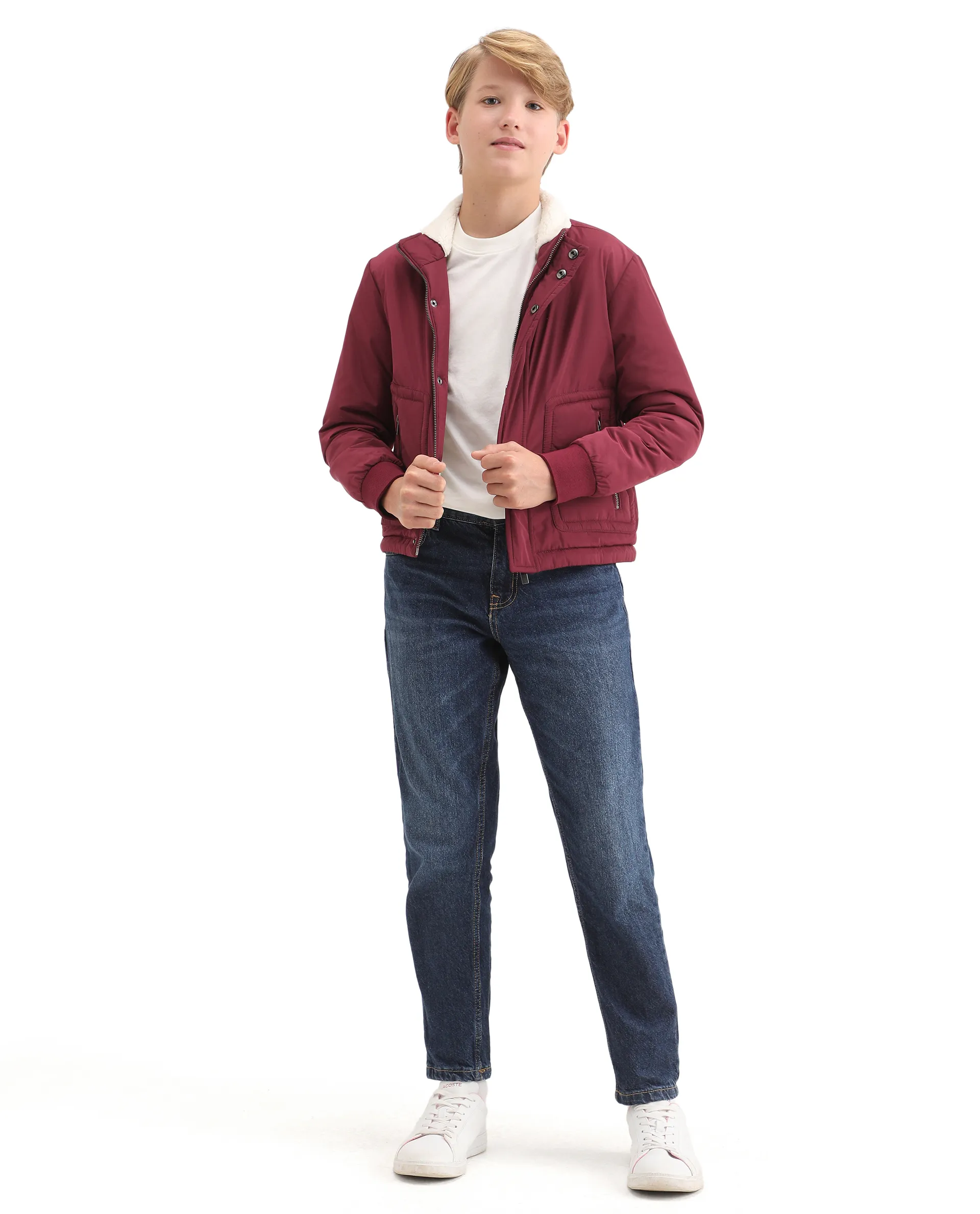 Rare Ones Kids Wick Maroon Polyester Zipper Closure High Neck Plain Full Sleeves Regular Fit Jacket - Image 2