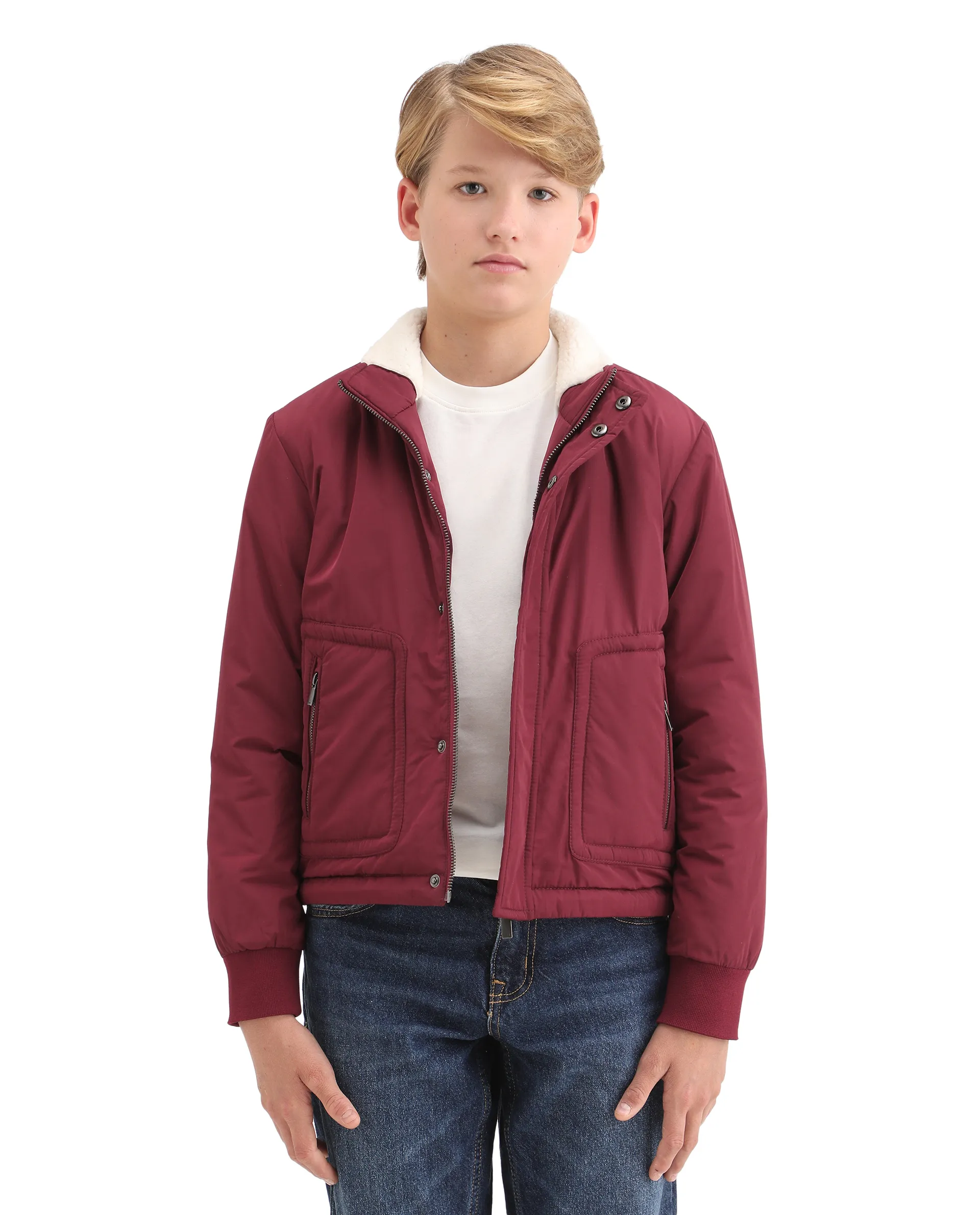 Rare Ones Kids Wick Maroon Polyester Zipper Closure High Neck Plain Full Sleeves Regular Fit Jacket - Image 3