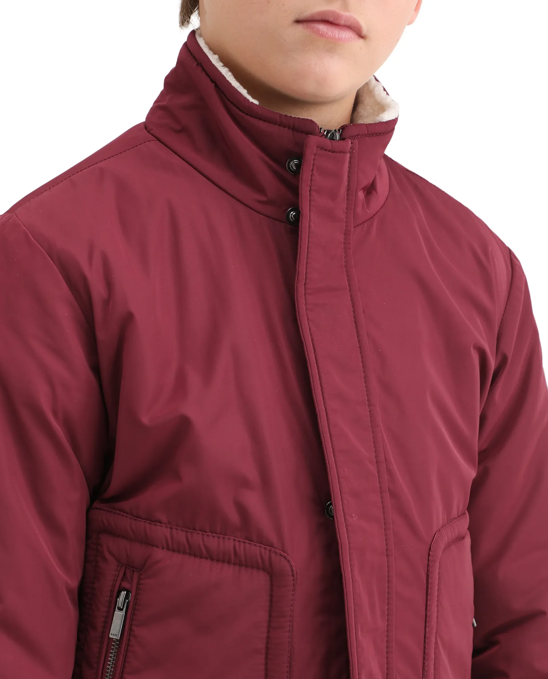 Rare Ones Kids Wick Maroon Polyester Zipper Closure High Neck Plain Full Sleeves Regular Fit Jacket - Image 4