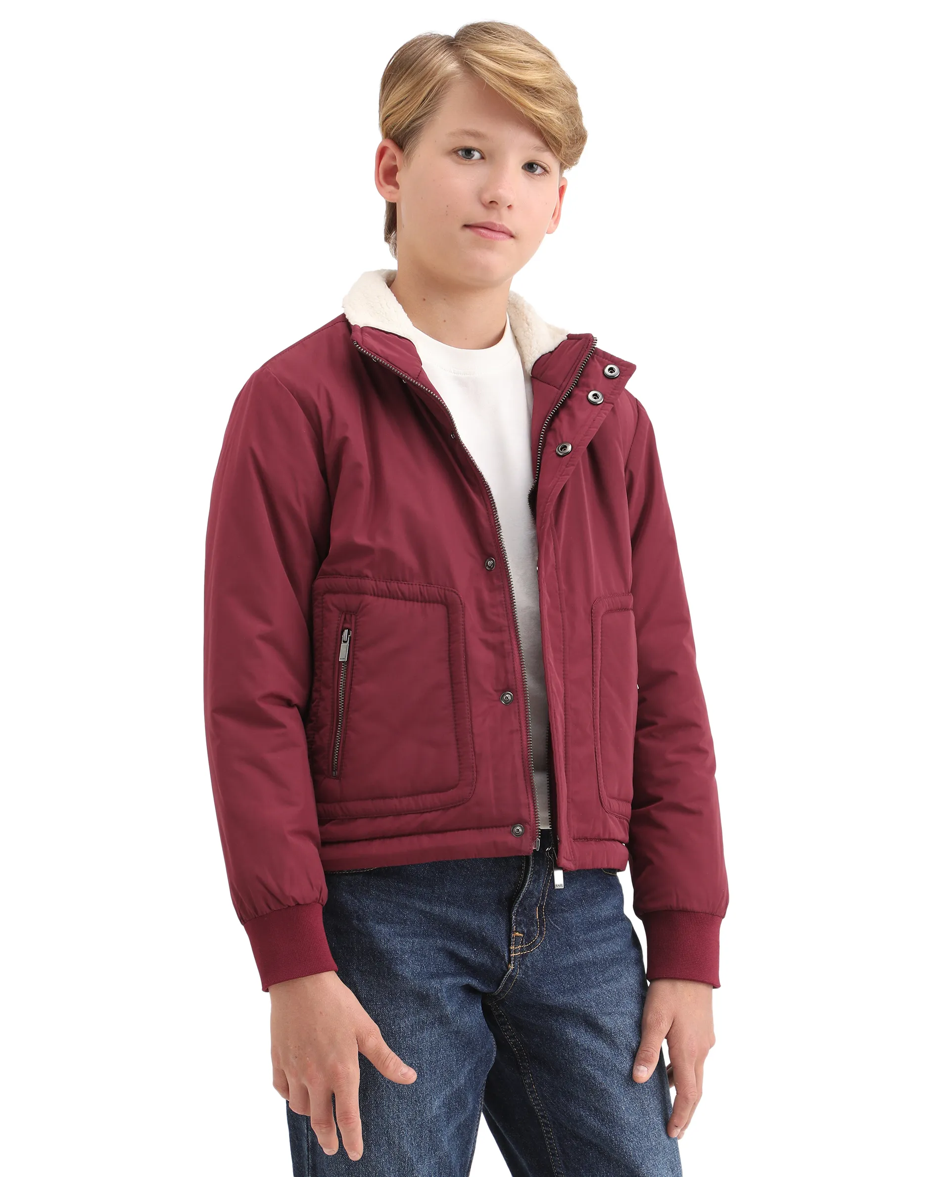 Rare Ones Kids Wick Maroon Polyester Zipper Closure High Neck Plain Full Sleeves Regular Fit Jacket - Image 6