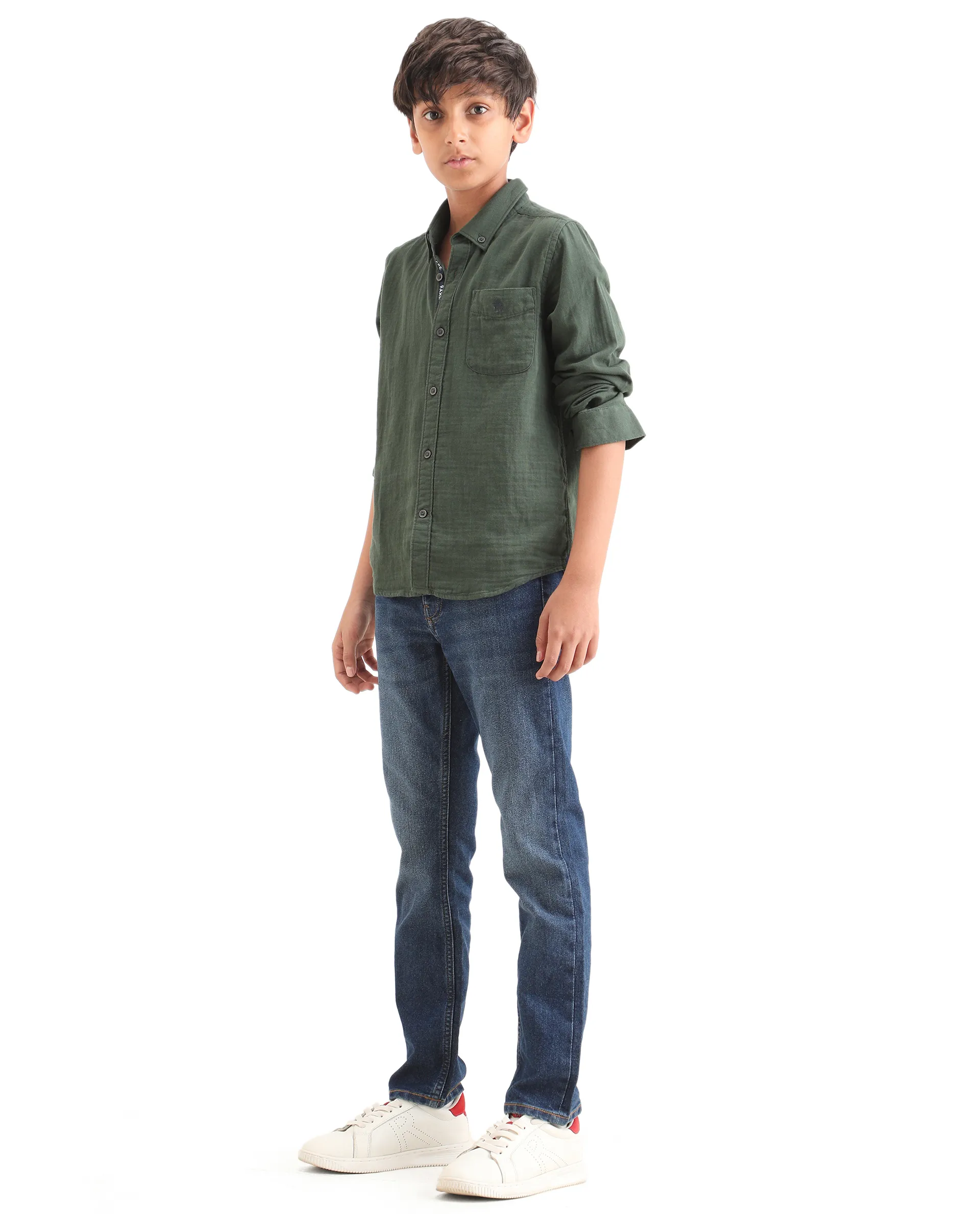 Rare Ones Kids Benos Blue Cotton Button And Zipper Closure Plain Slim Fit Jeans - Image 5