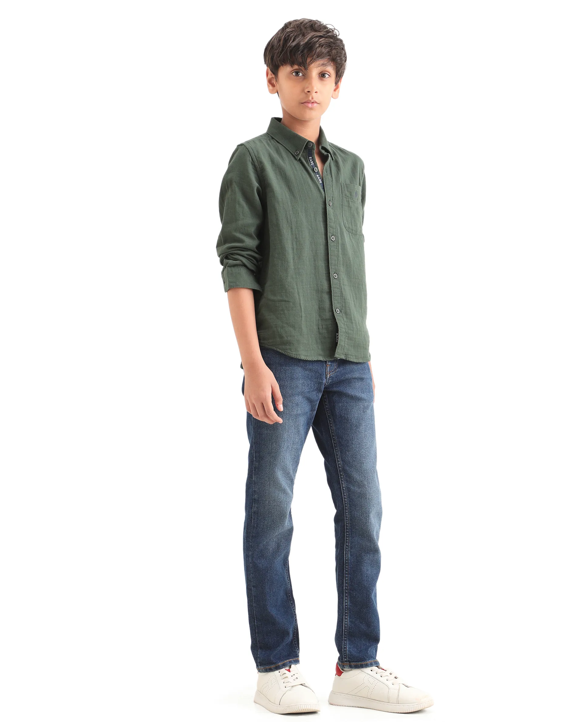Rare Ones Kids Benos Blue Cotton Button And Zipper Closure Plain Slim Fit Jeans - Image 6