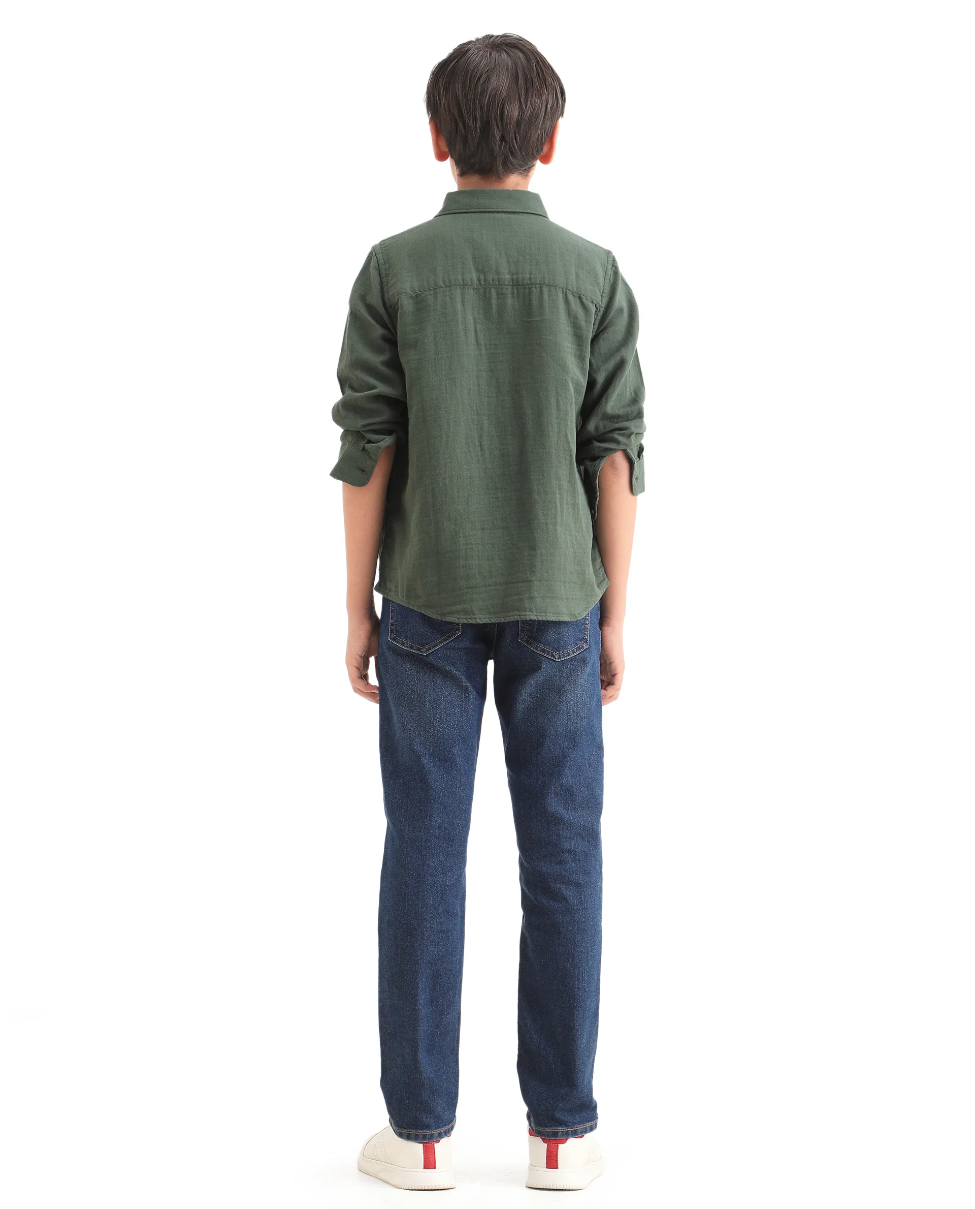 Rare Ones Kids Benos Blue Cotton Button And Zipper Closure Plain Slim Fit Jeans - Image 7