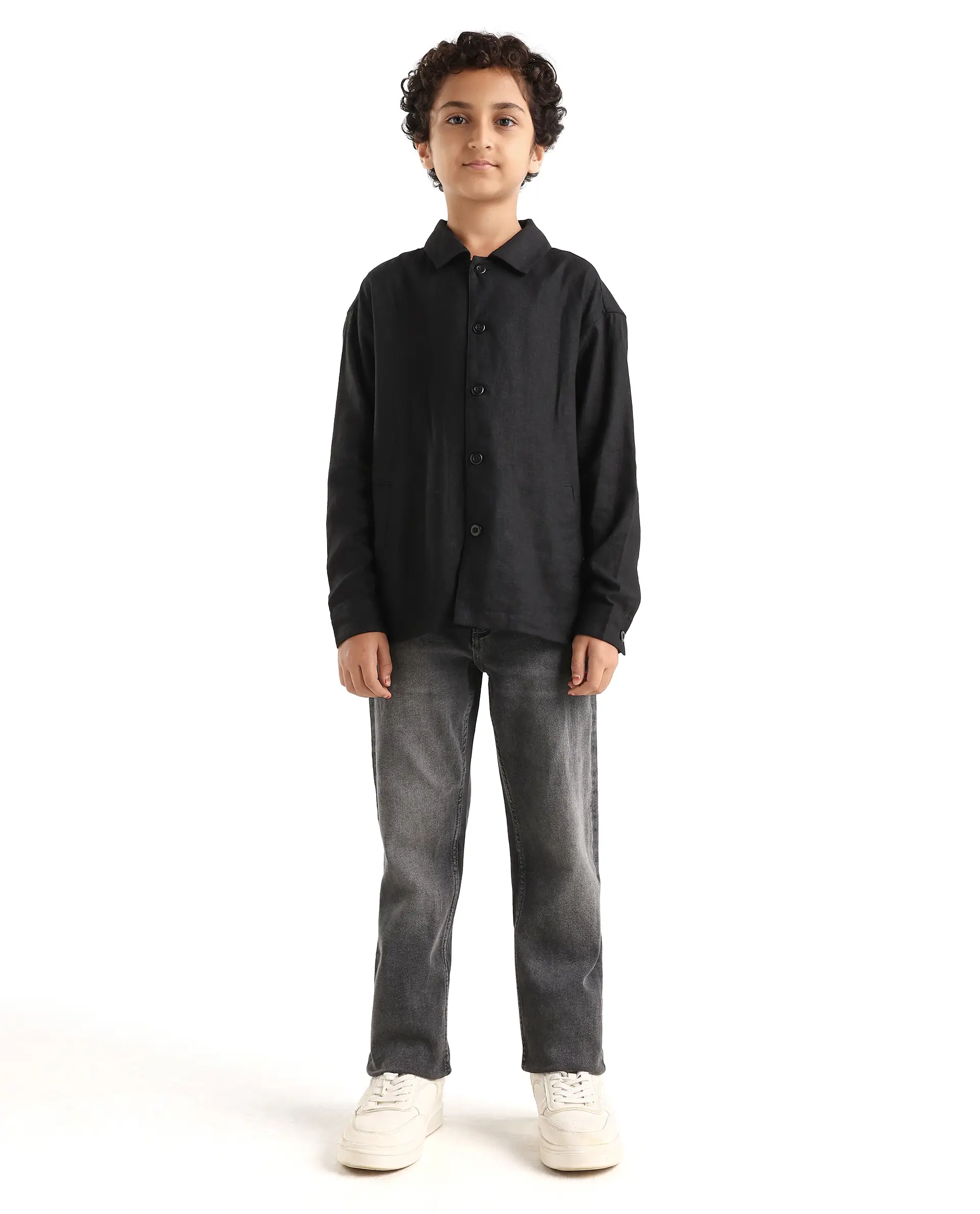 Rare Ones Kids Biro Grey Cotton Blend Button And Zipper Closure Plain Regular Fit Jeans - Image 4