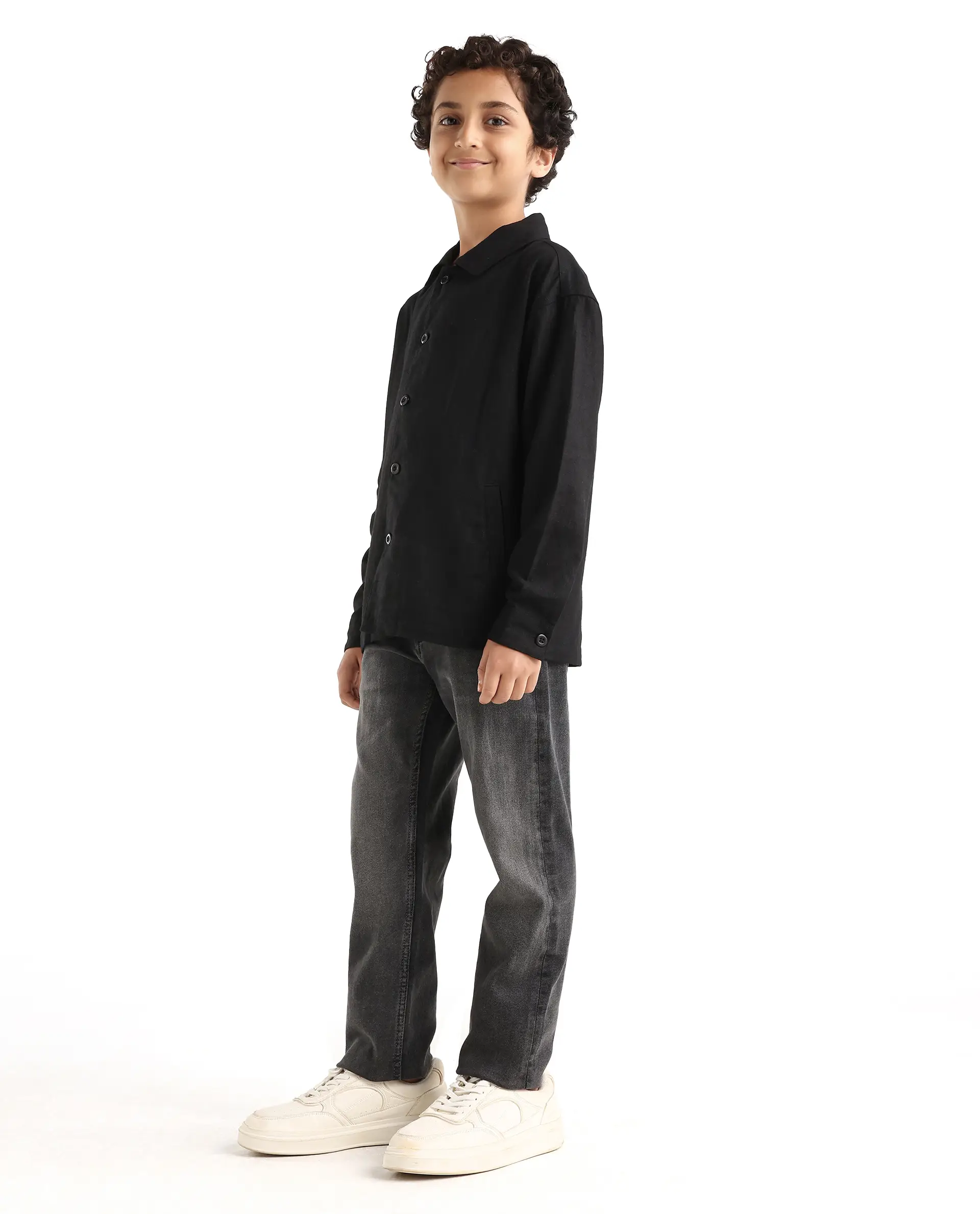 Rare Ones Kids Biro Grey Cotton Blend Button And Zipper Closure Plain Regular Fit Jeans - Image 5