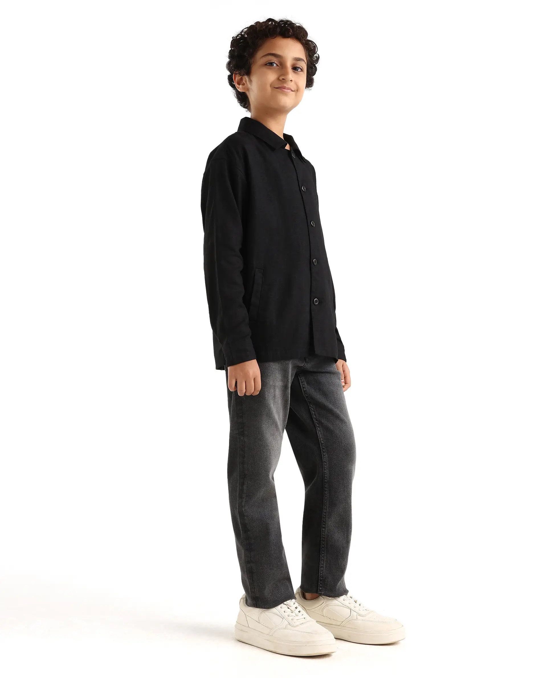 Rare Ones Kids Biro Grey Cotton Blend Button And Zipper Closure Plain Regular Fit Jeans - Image 6