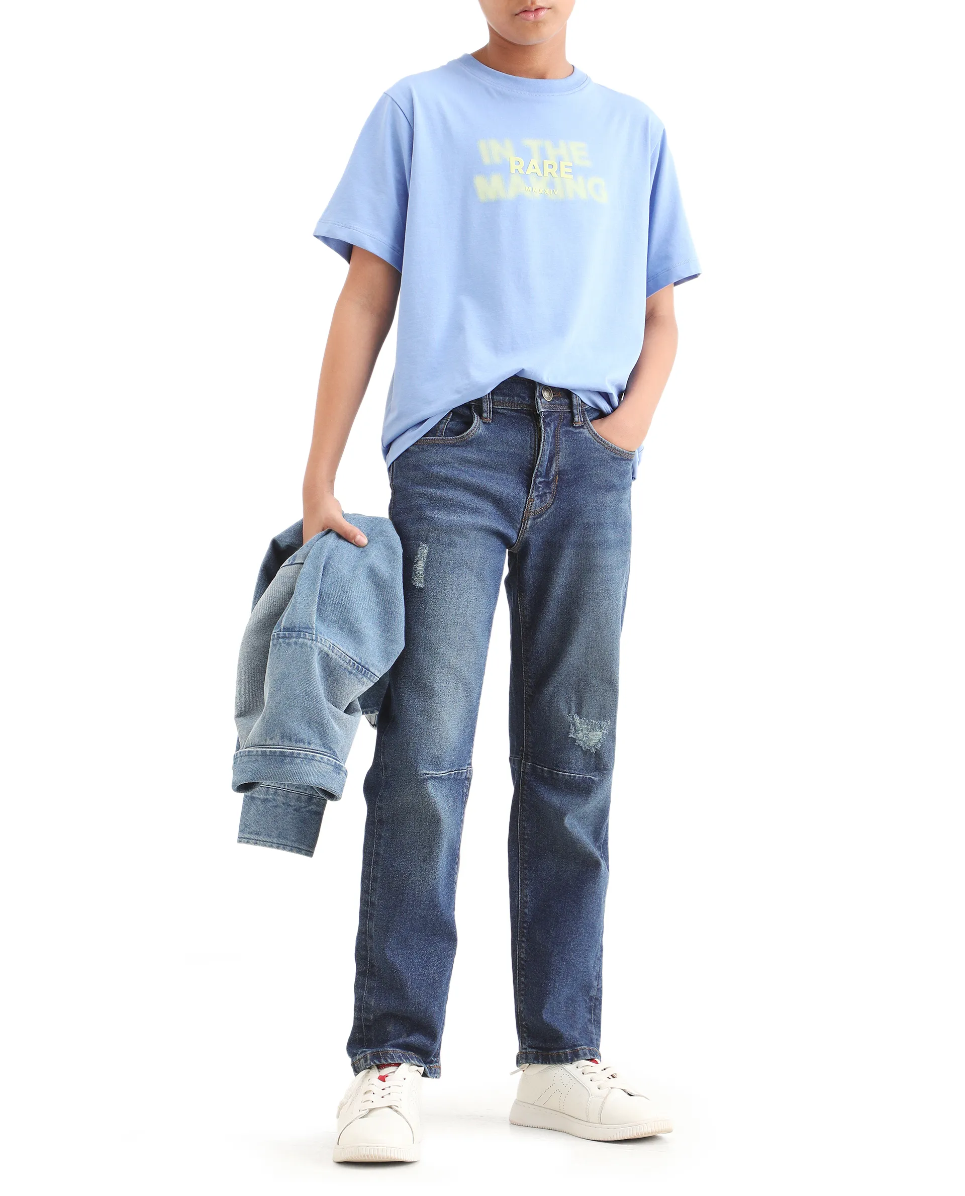 Rare Ones Kids Colt Blue Cotton Blend Button And Zipper Closure Plain Regular Fit Jeans - Image 2