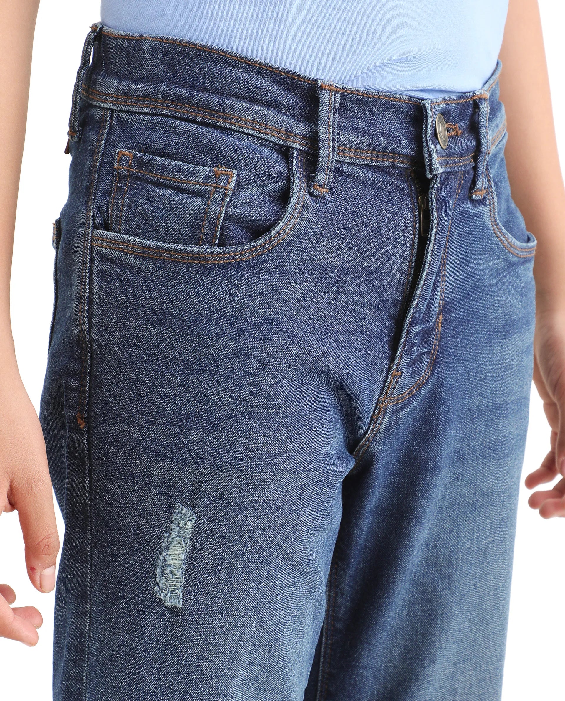 Rare Ones Kids Colt Blue Cotton Blend Button And Zipper Closure Plain Regular Fit Jeans - Image 3