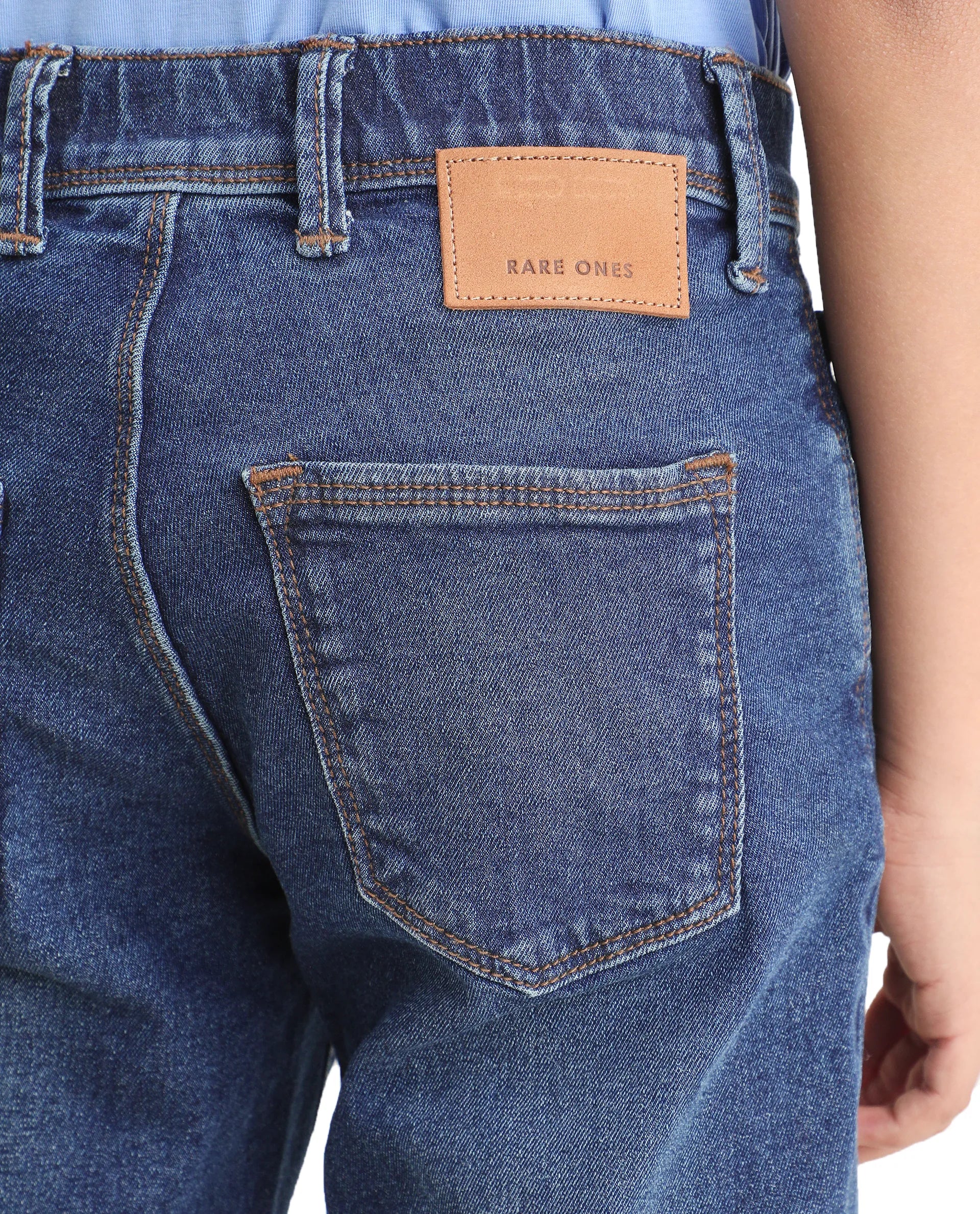Rare Ones Kids Colt Blue Cotton Blend Button And Zipper Closure Plain Regular Fit Jeans - Image 4