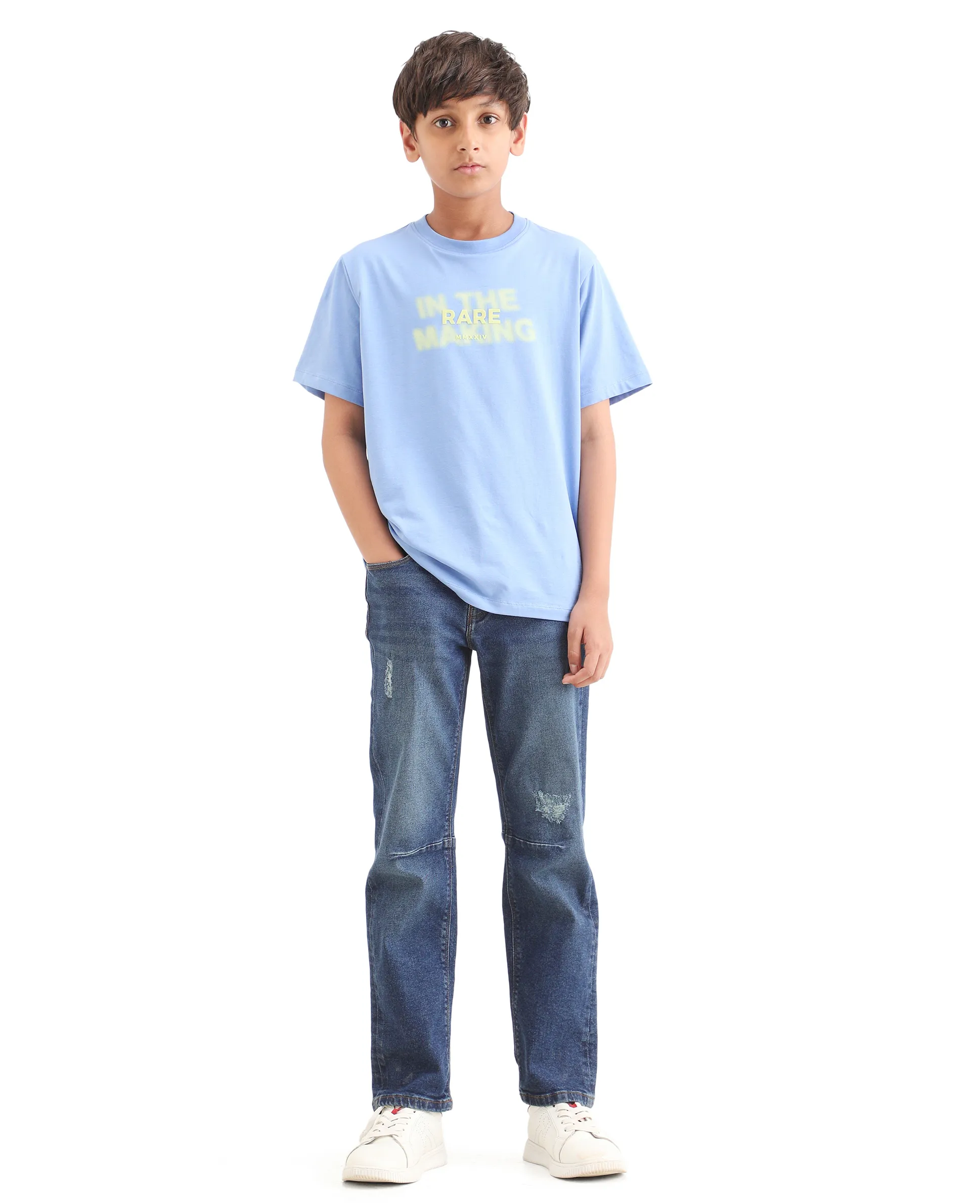 Rare Ones Kids Colt Blue Cotton Blend Button And Zipper Closure Plain Regular Fit Jeans - Image 5