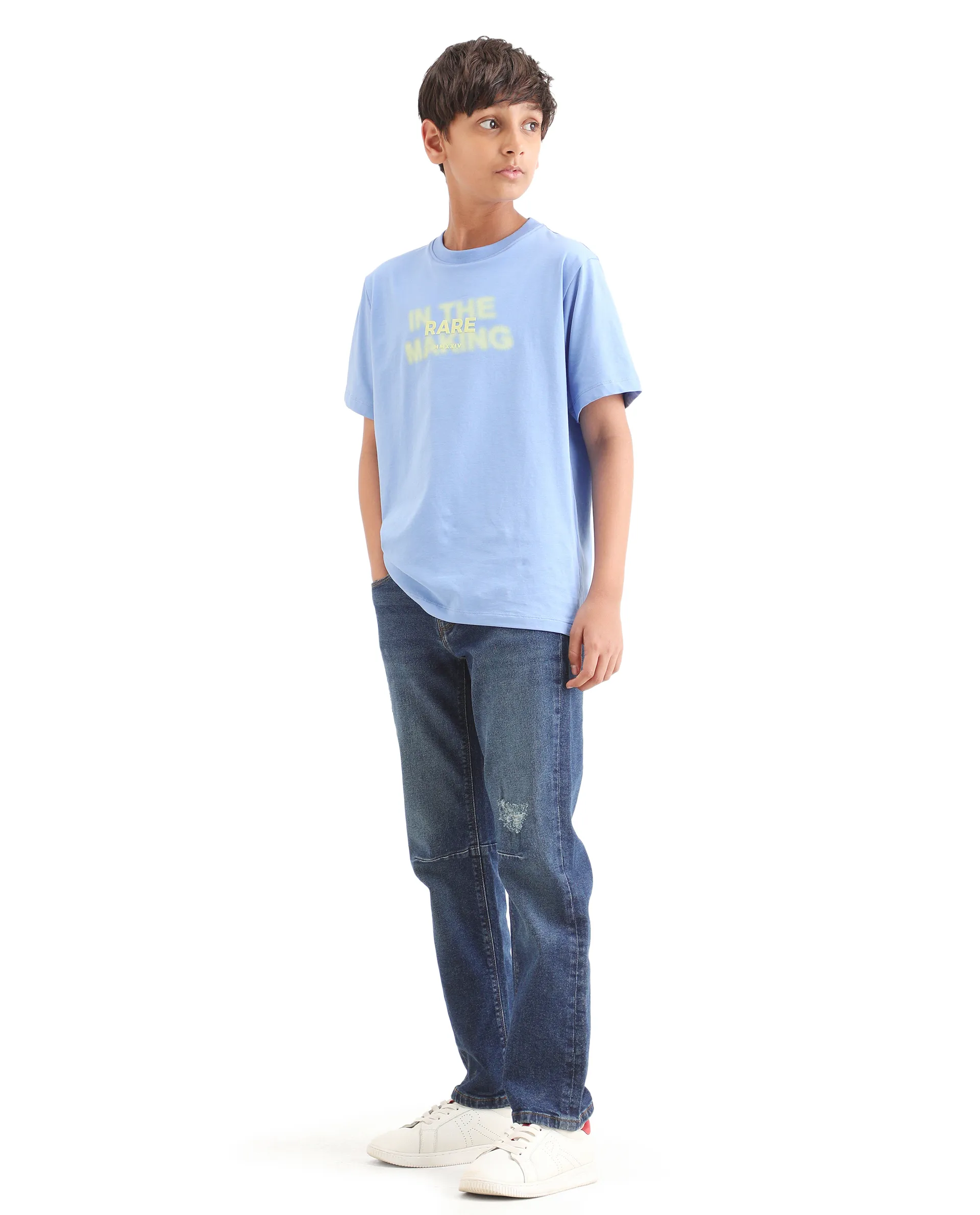 Rare Ones Kids Colt Blue Cotton Blend Button And Zipper Closure Plain Regular Fit Jeans - Image 6