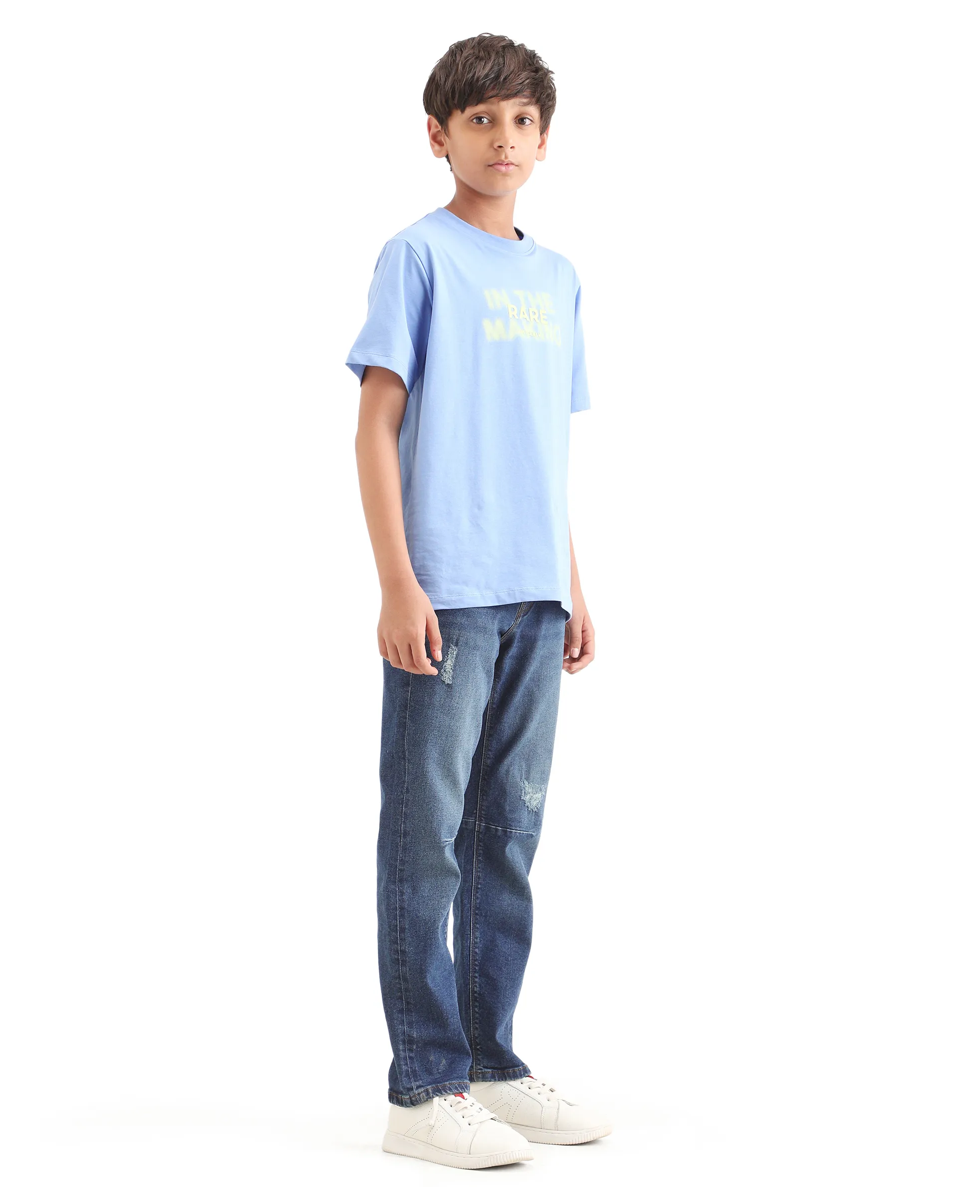 Rare Ones Kids Colt Blue Cotton Blend Button And Zipper Closure Plain Regular Fit Jeans - Image 7
