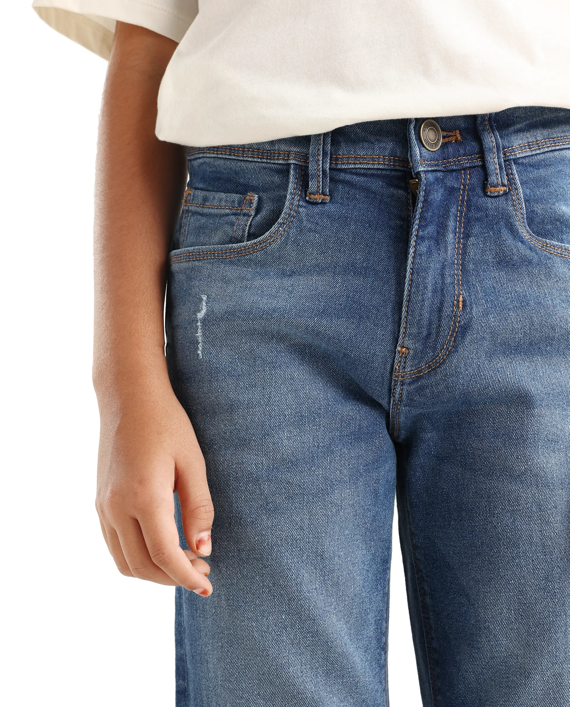 Rare Ones Kids Colt Light Blue Cotton Blend Button And Zipper Closure Plain Regular Fit Jeans - Image 3