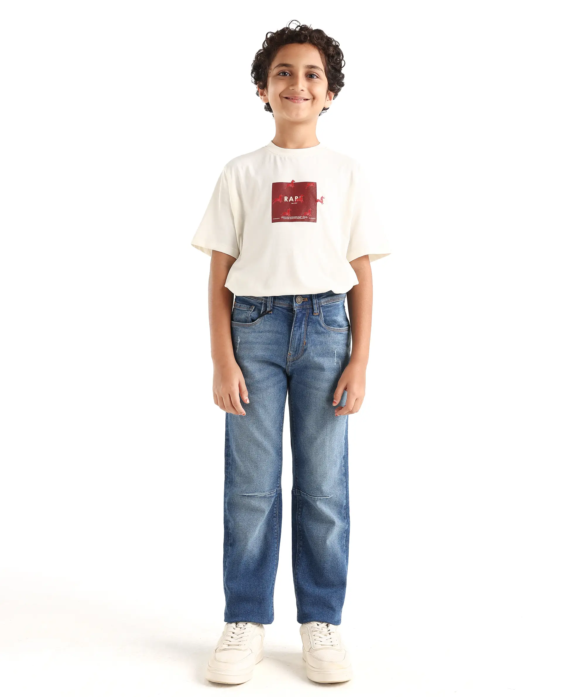 Rare Ones Kids Colt Light Blue Cotton Blend Button And Zipper Closure Plain Regular Fit Jeans - Image 4