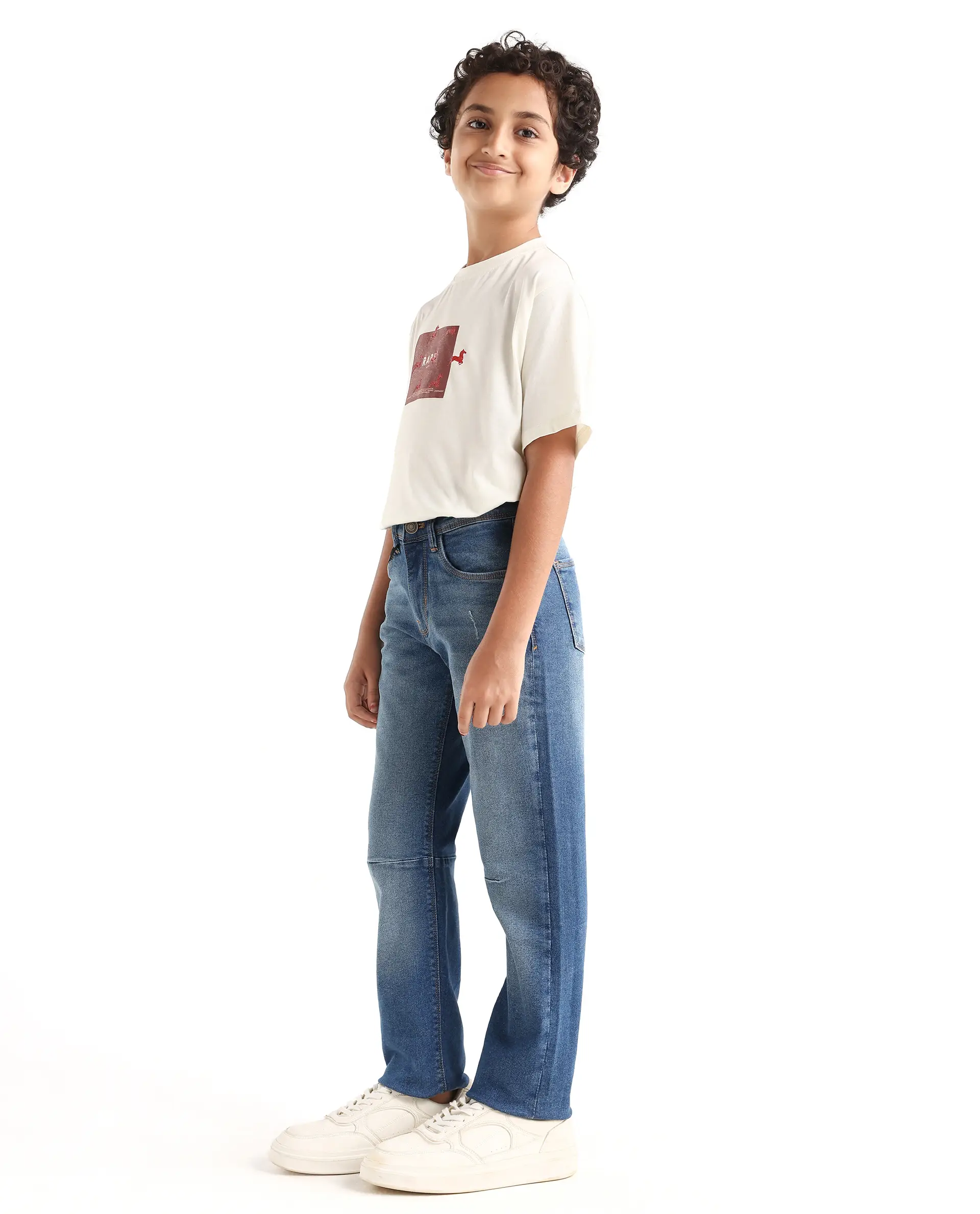 Rare Ones Kids Colt Light Blue Cotton Blend Button And Zipper Closure Plain Regular Fit Jeans - Image 5