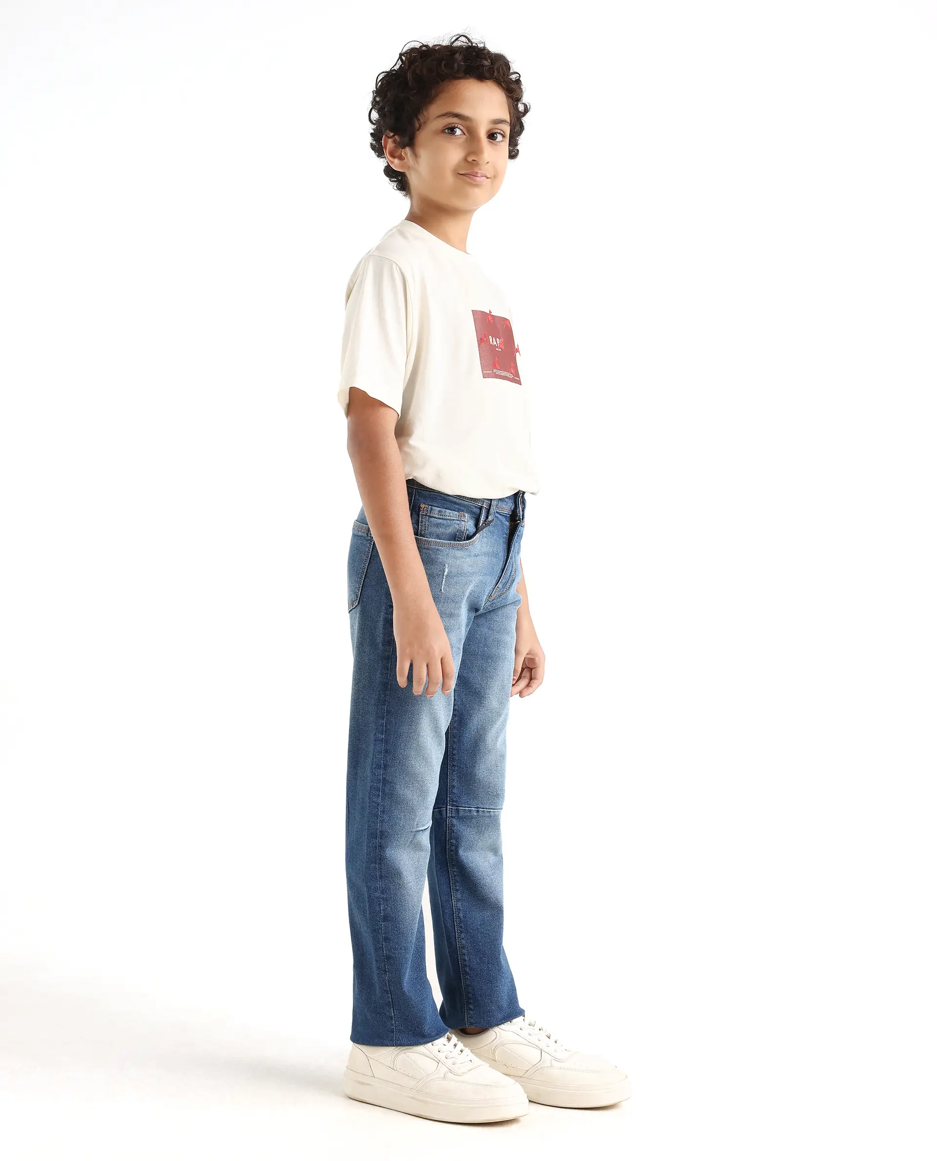 Rare Ones Kids Colt Light Blue Cotton Blend Button And Zipper Closure Plain Regular Fit Jeans - Image 6