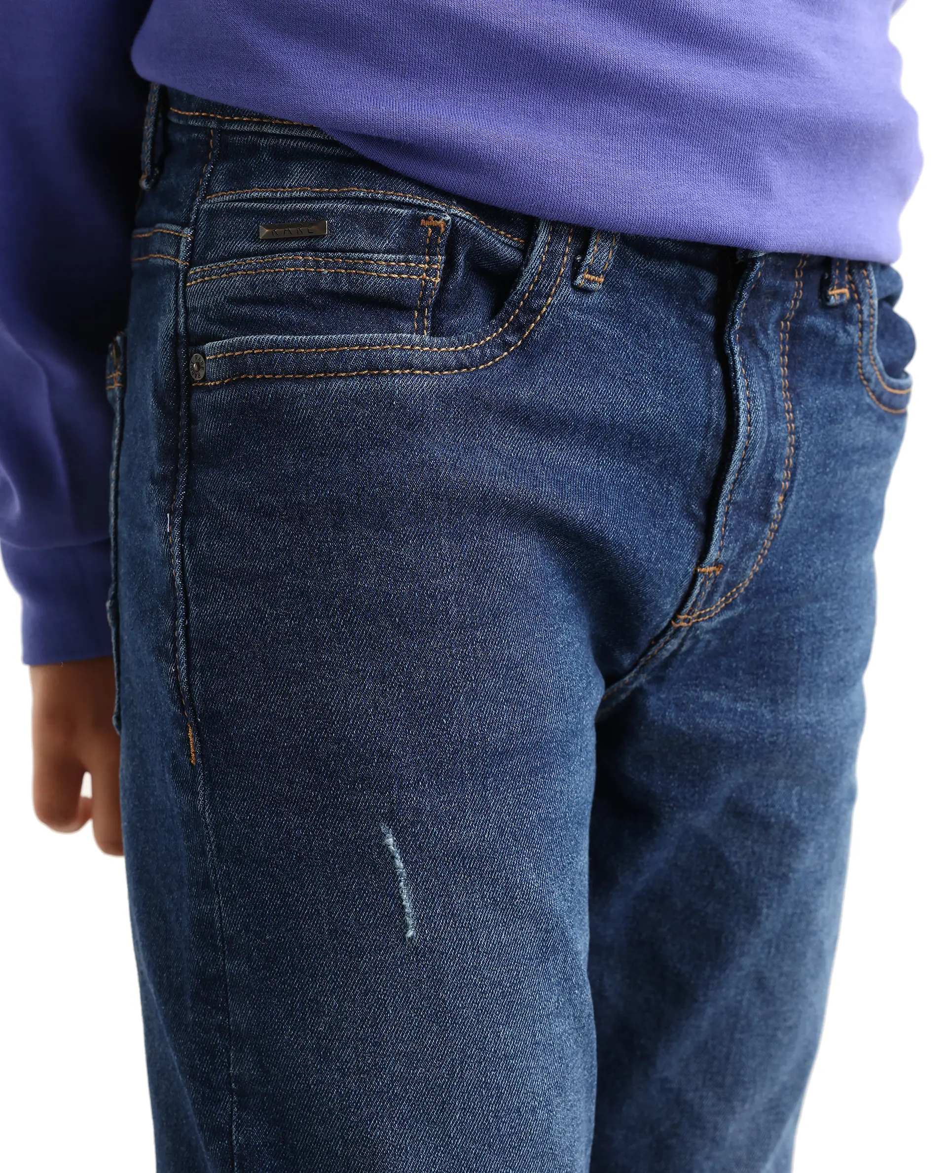 Rare Ones Kids Colton Dark Blue Cotton Blend Button And Zipper Closure Plain Slim Fit Jeans - Image 6