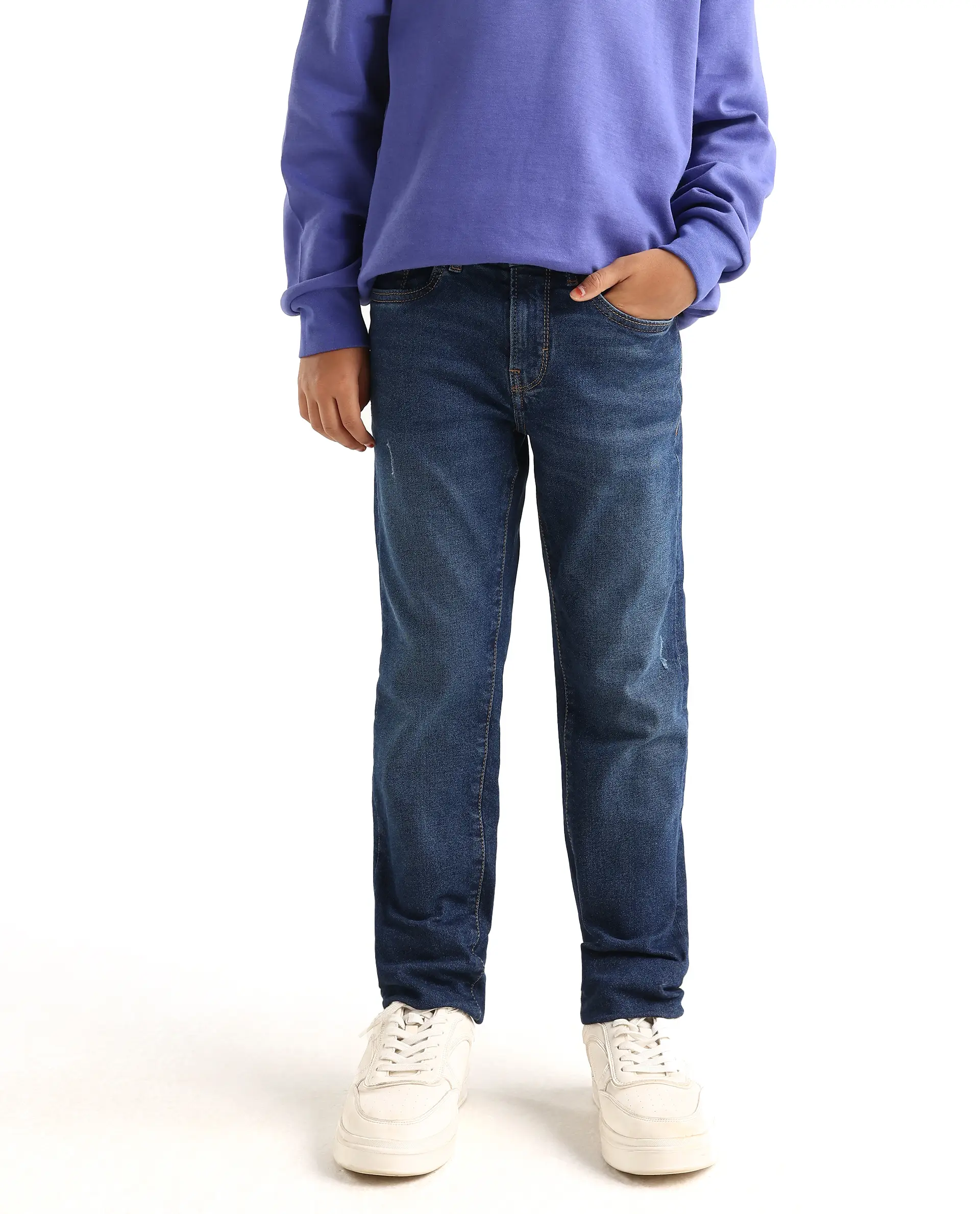 Rare Ones Kids Colton Dark Blue Cotton Blend Button And Zipper Closure Plain Slim Fit Jeans - Image 7