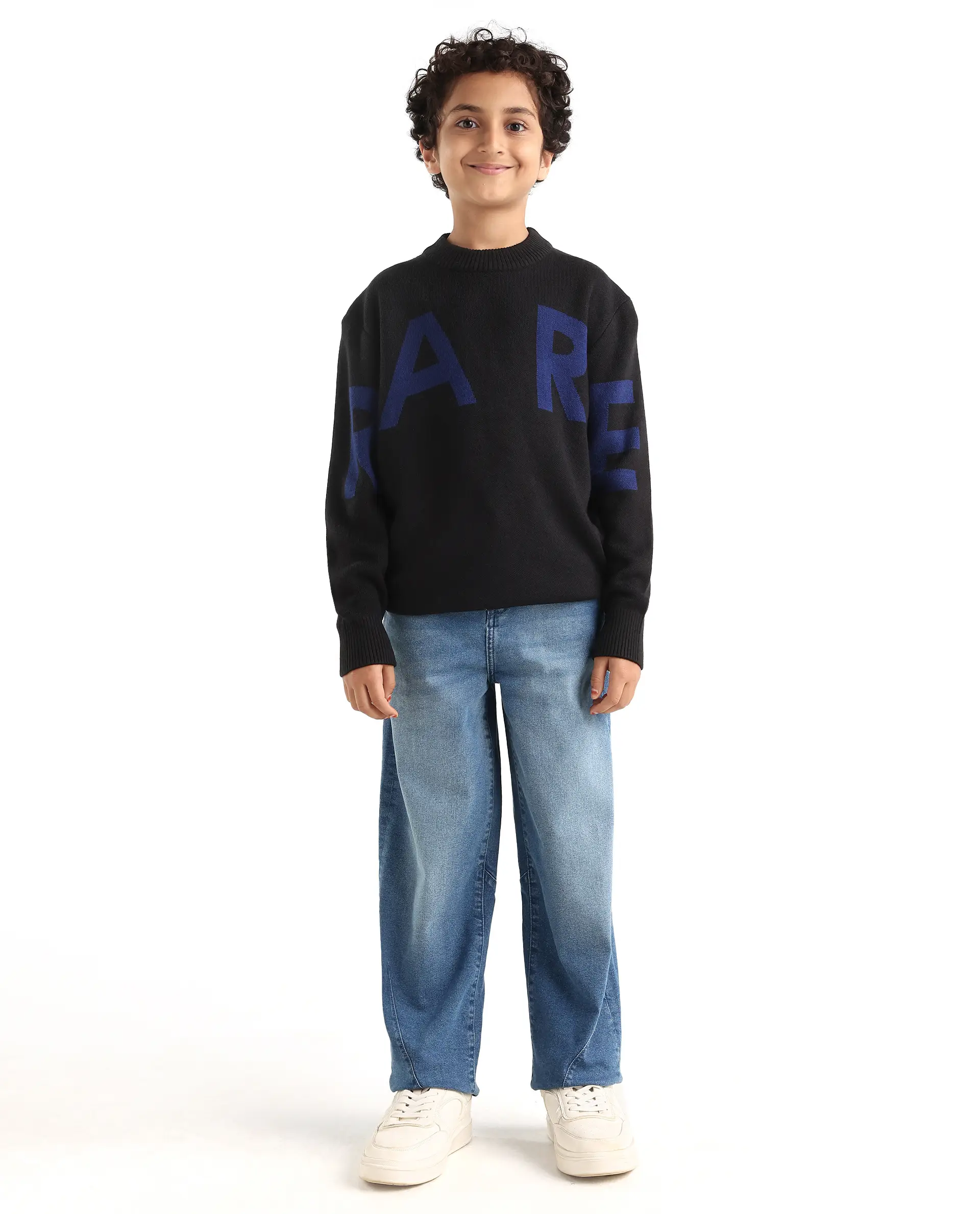 Rare Ones Kids Dawson Blue Cotton Blend Button And Zipper Closure Plain Slouchy Fit Jeans - Image 3