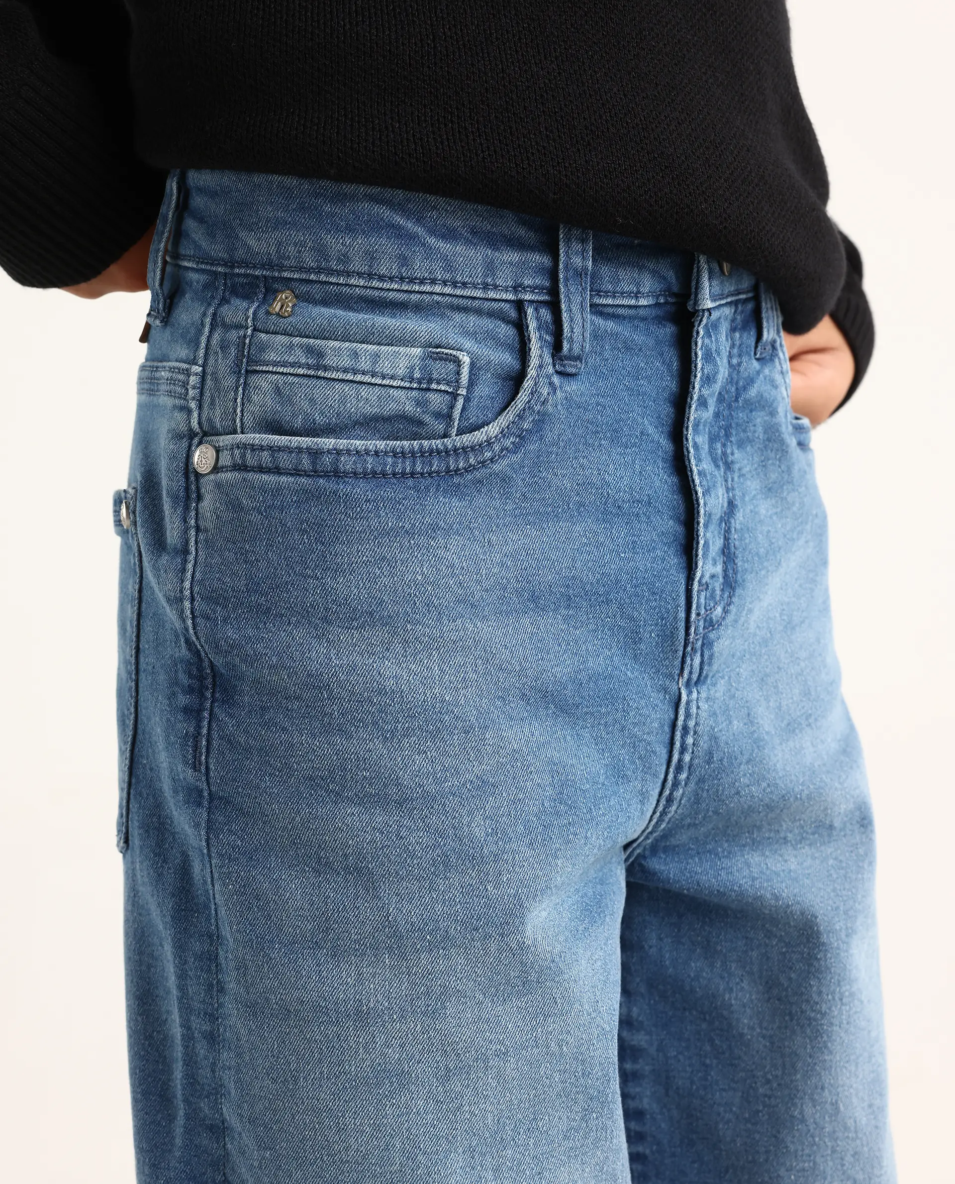 Rare Ones Kids Dawson Blue Cotton Blend Button And Zipper Closure Plain Slouchy Fit Jeans - Image 4