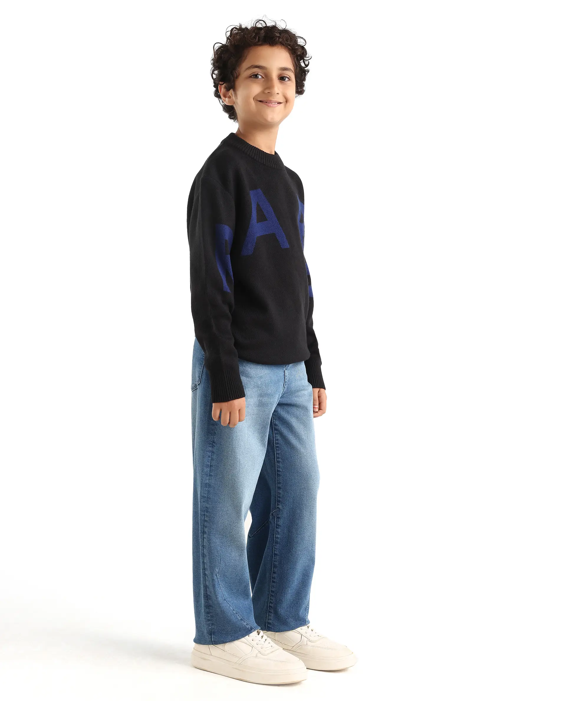 Rare Ones Kids Dawson Blue Cotton Blend Button And Zipper Closure Plain Slouchy Fit Jeans - Image 5