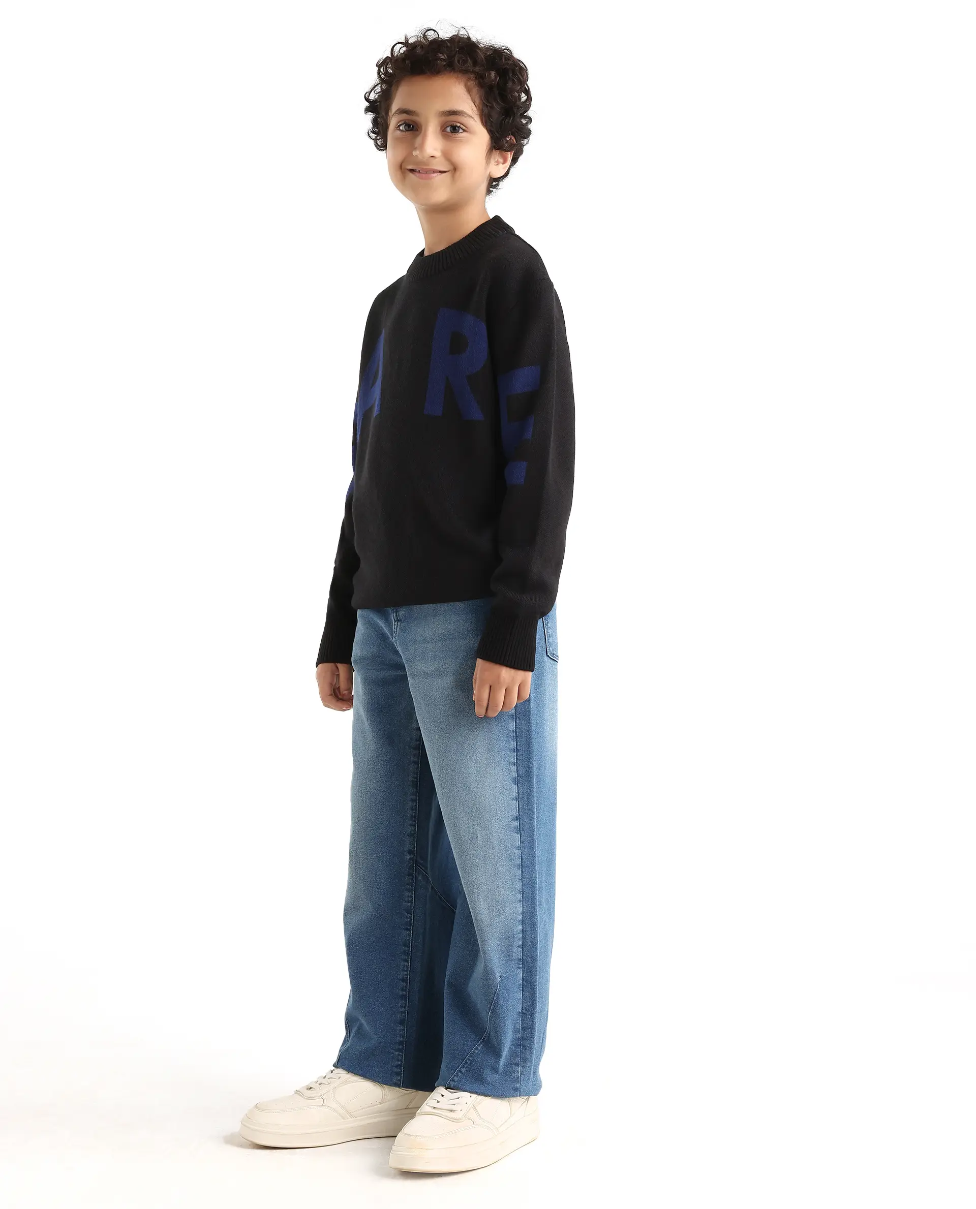 Rare Ones Kids Dawson Blue Cotton Blend Button And Zipper Closure Plain Slouchy Fit Jeans - Image 6