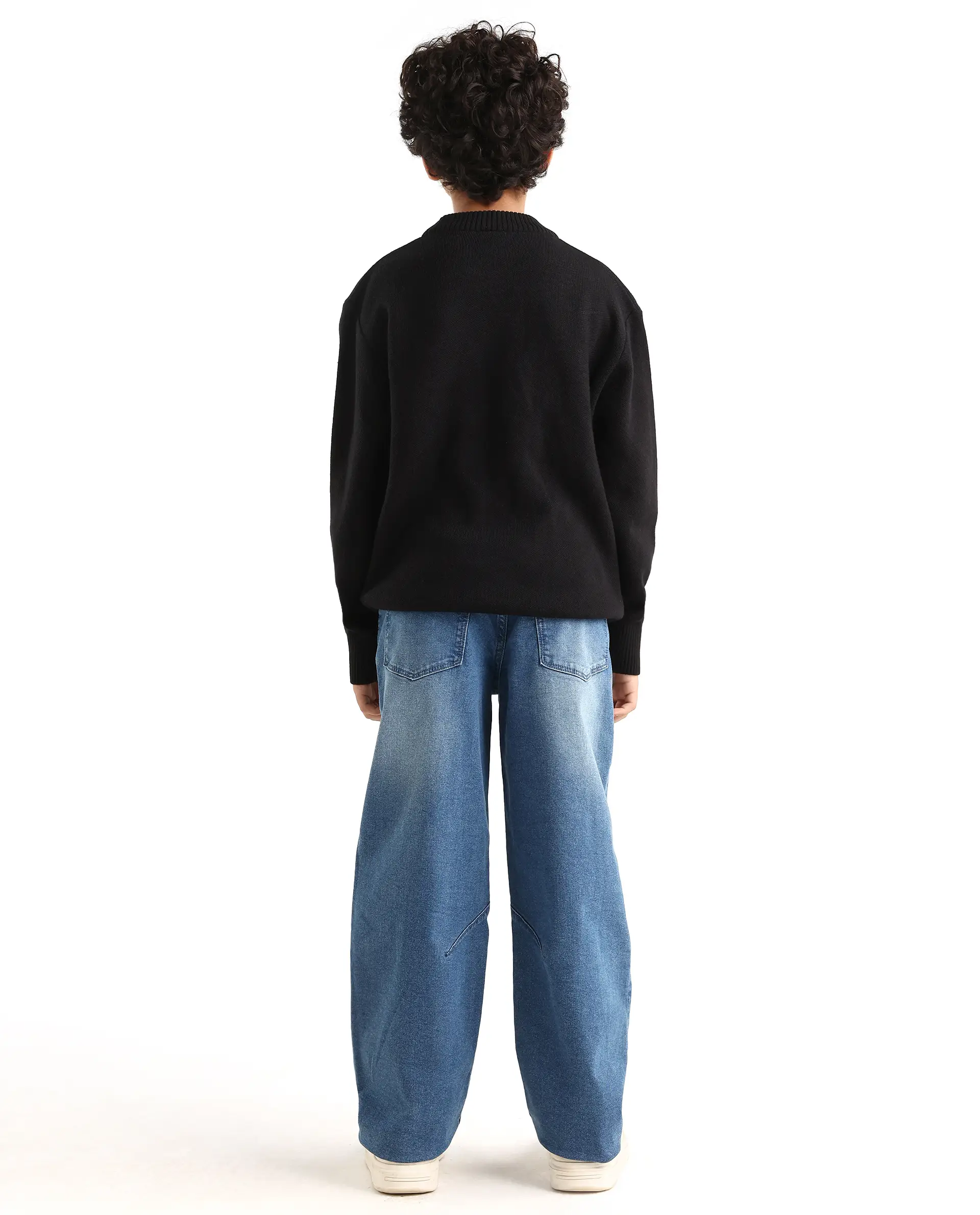 Rare Ones Kids Dawson Blue Cotton Blend Button And Zipper Closure Plain Slouchy Fit Jeans - Image 7