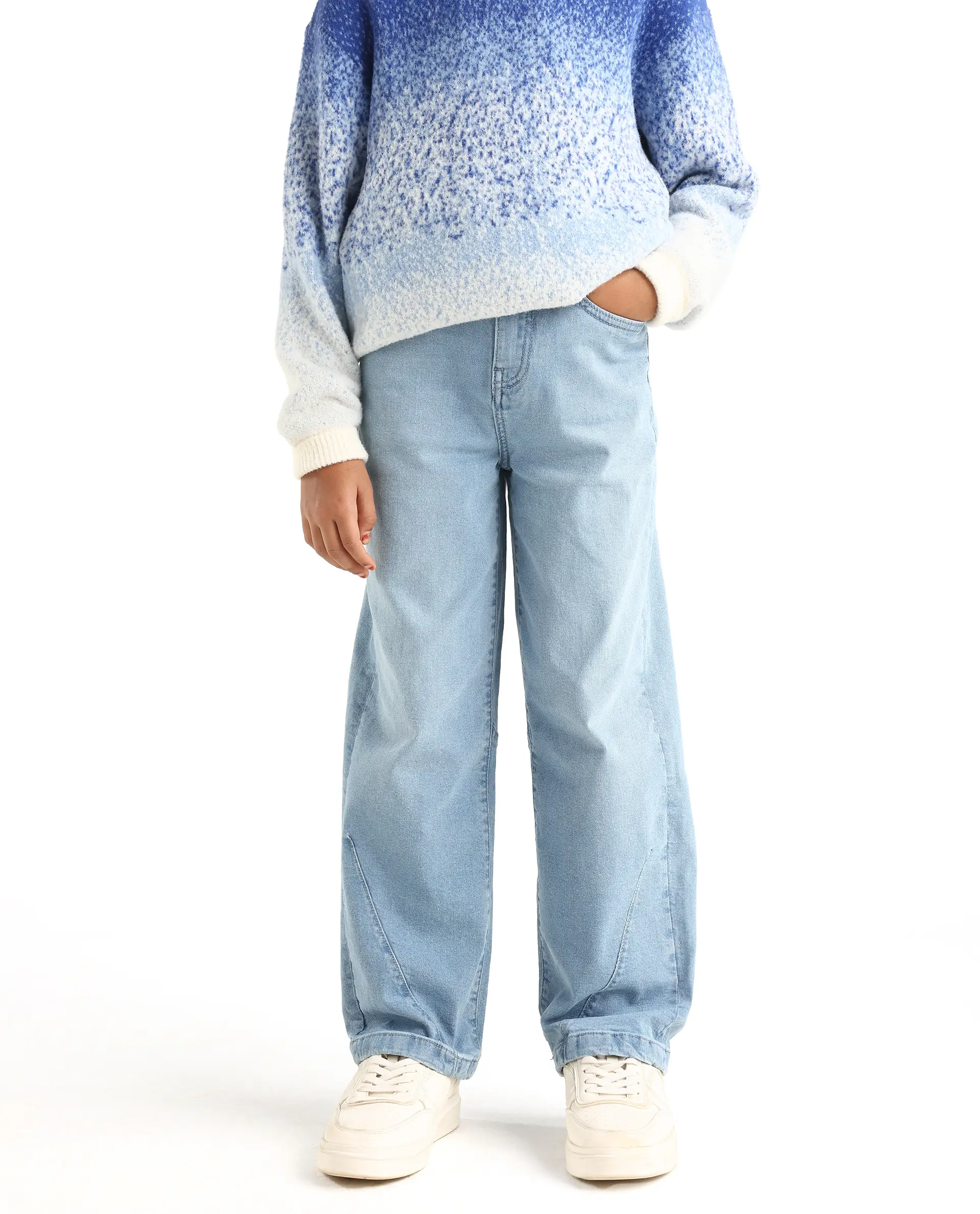 Rare Ones Kids Dawson Light Blue Cotton Blend Button And Zipper Closure Plain Slouchy Fit Jeans - Image 2