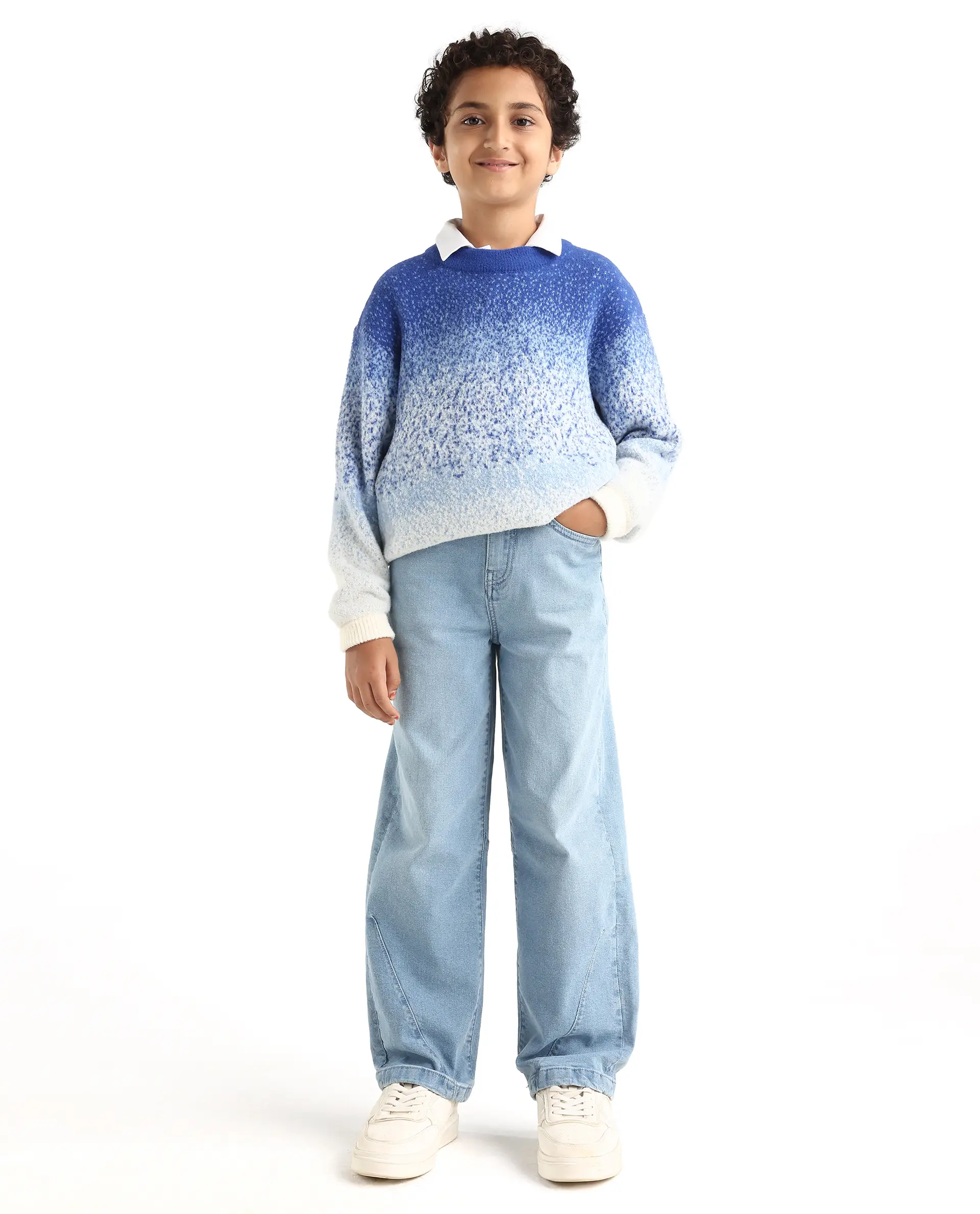 Rare Ones Kids Dawson Light Blue Cotton Blend Button And Zipper Closure Plain Slouchy Fit Jeans - Image 3