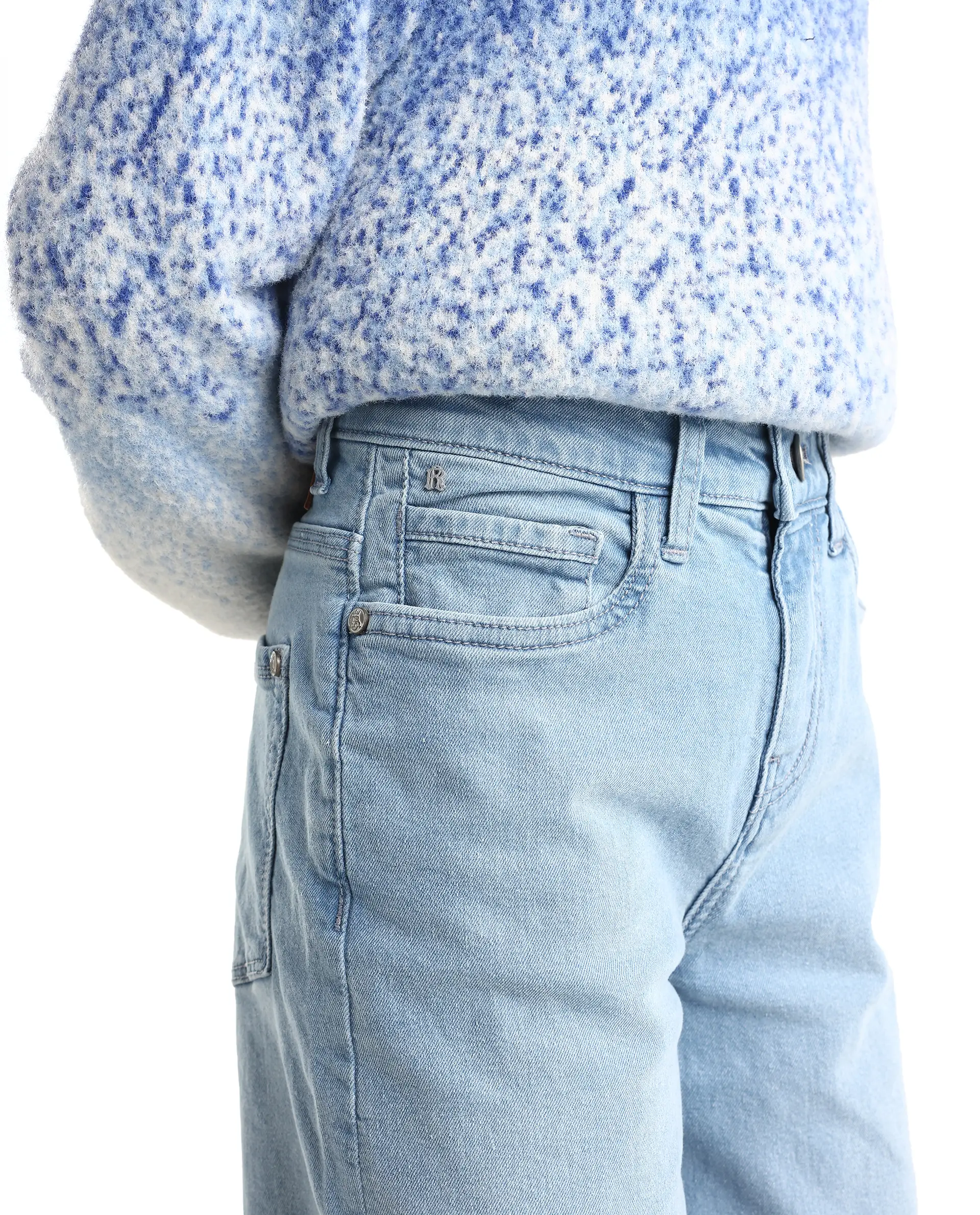 Rare Ones Kids Dawson Light Blue Cotton Blend Button And Zipper Closure Plain Slouchy Fit Jeans - Image 4