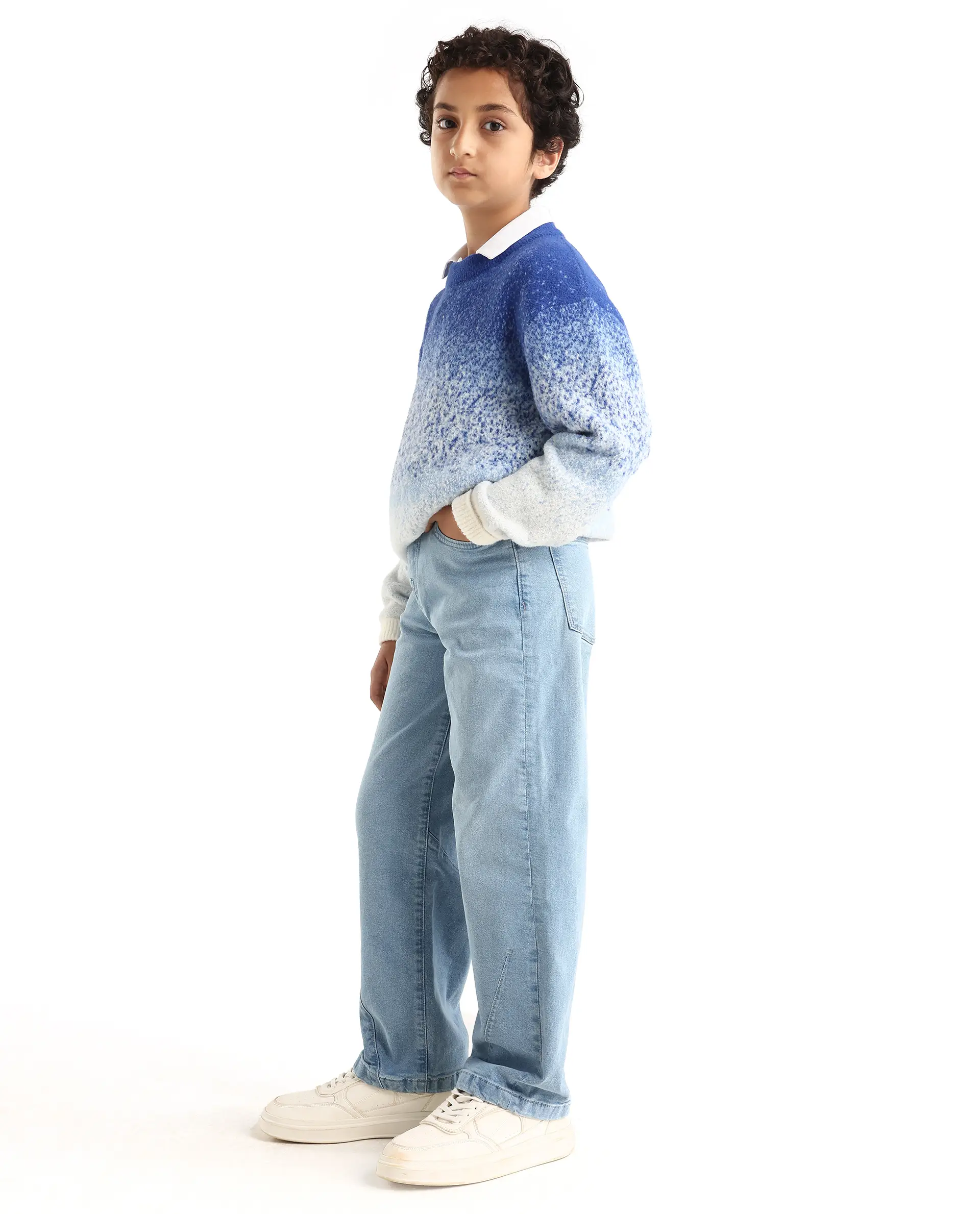 Rare Ones Kids Dawson Light Blue Cotton Blend Button And Zipper Closure Plain Slouchy Fit Jeans - Image 5