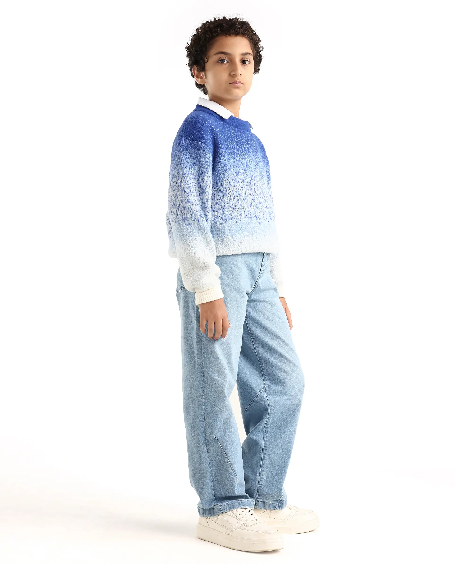 Rare Ones Kids Dawson Light Blue Cotton Blend Button And Zipper Closure Plain Slouchy Fit Jeans - Image 6