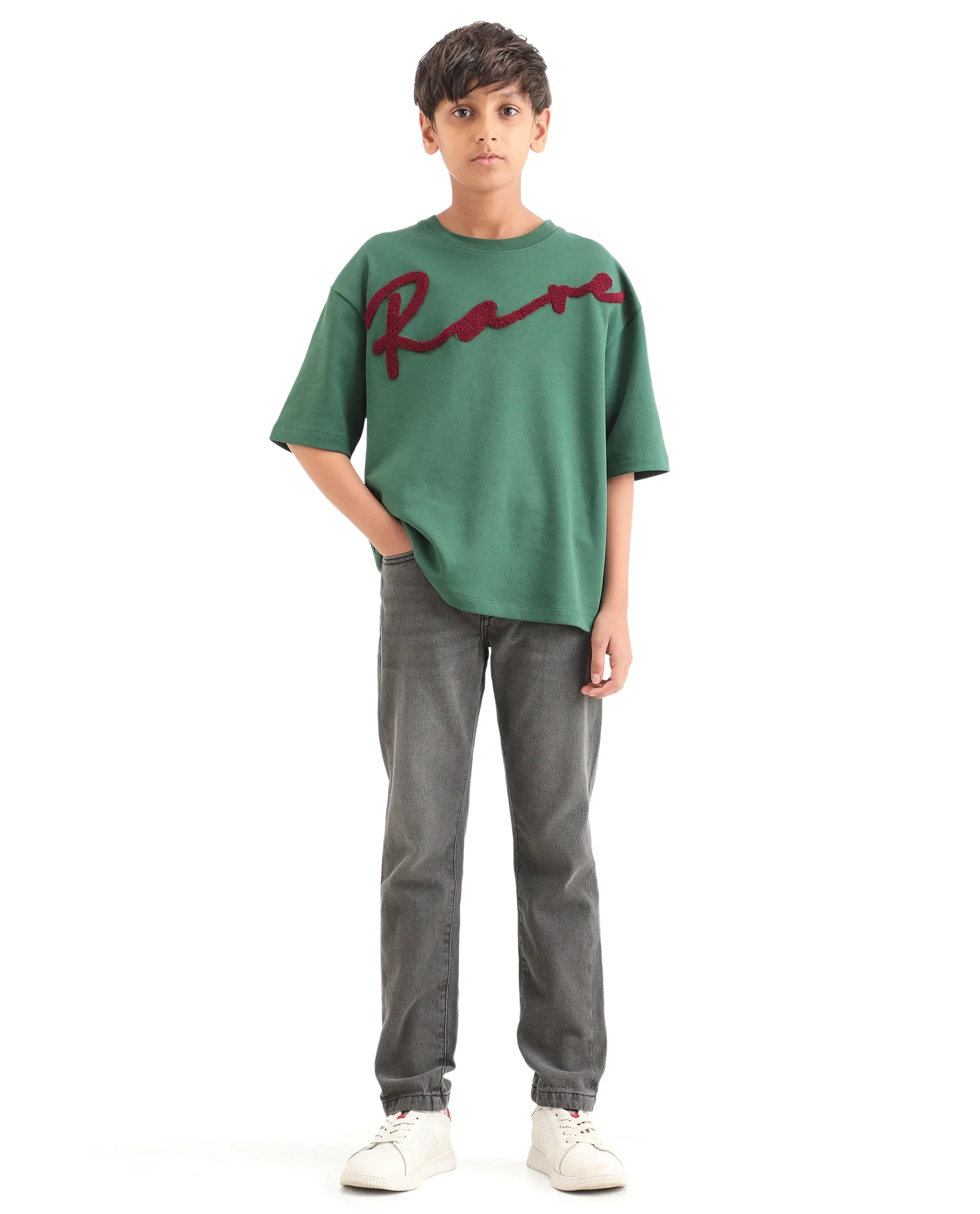 Rare Ones Kids Fazz Grey Cotton Button And Zipper Closure Plain Slim Fit Jeans - Image 4