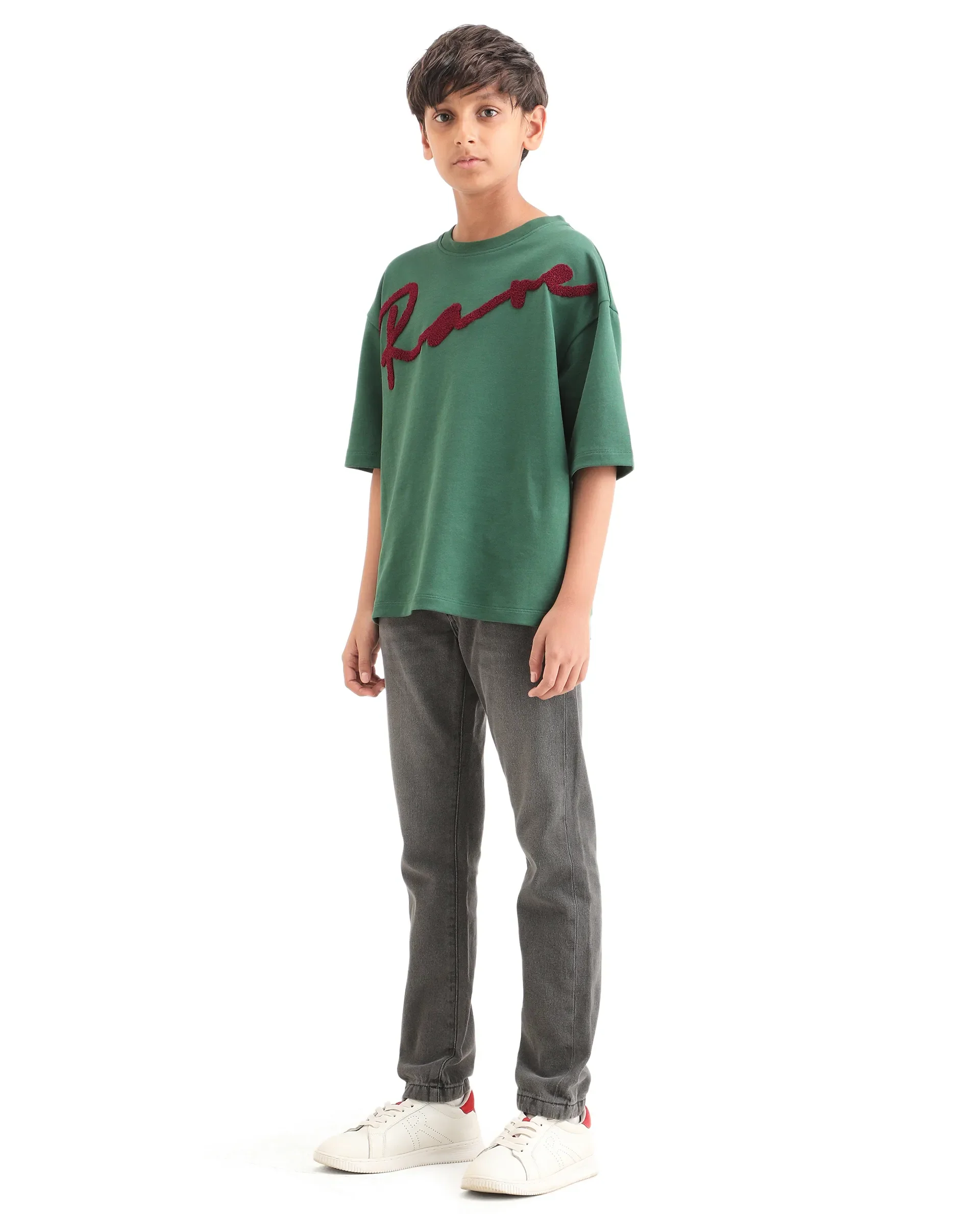 Rare Ones Kids Fazz Grey Cotton Button And Zipper Closure Plain Slim Fit Jeans - Image 5