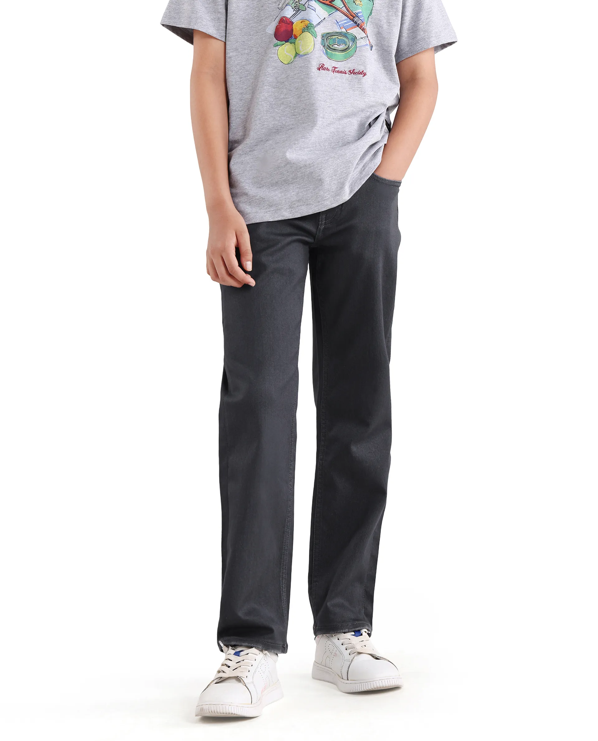 Rare Ones Kids Gavin Grey Cotton Blend Shank Button Closure Regular Fit Jeans - Image 2