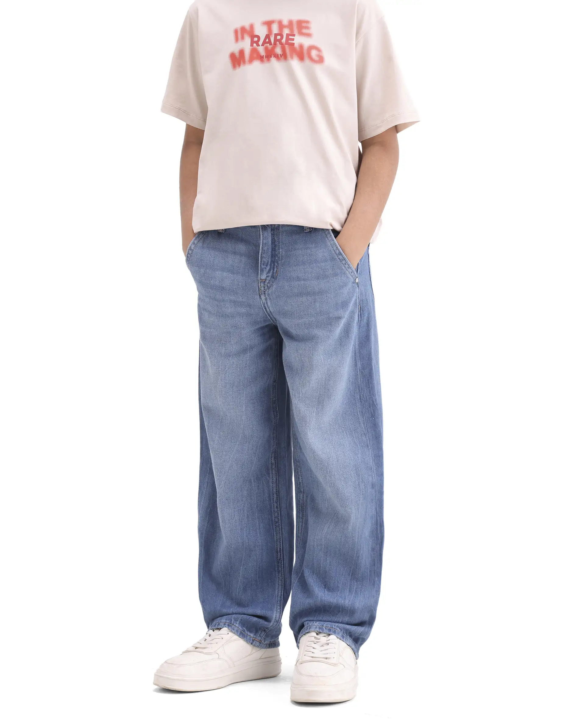 Rare Ones Kids Kasen-1 Blue Cotton Blend Shank Button Closure Slouchy Fit Jeans - Image 2