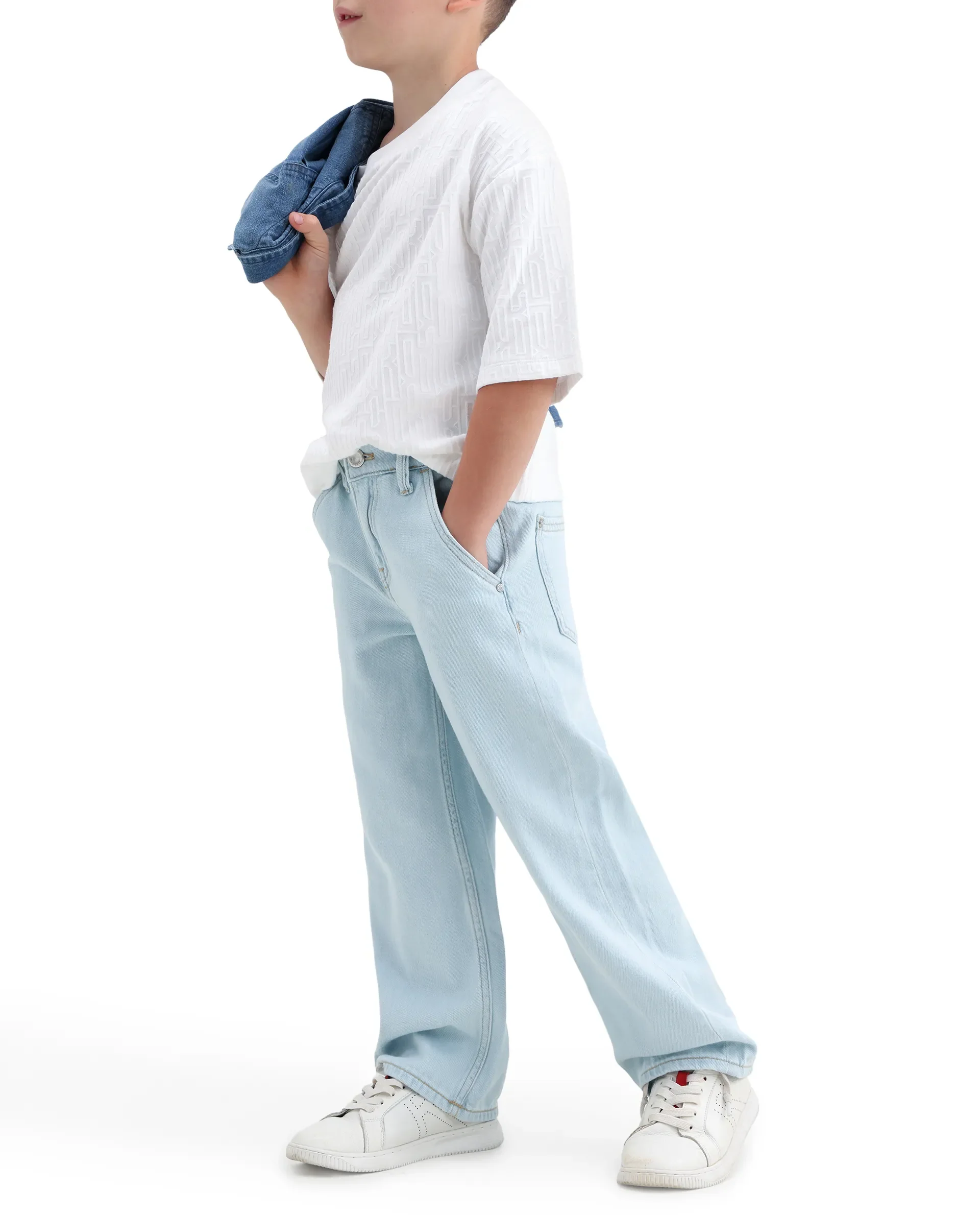 Rare Ones Kids Kasen-2 Light Blue Cotton Blend Shank Button Closure Slouchy Fit Jeans - Image 4