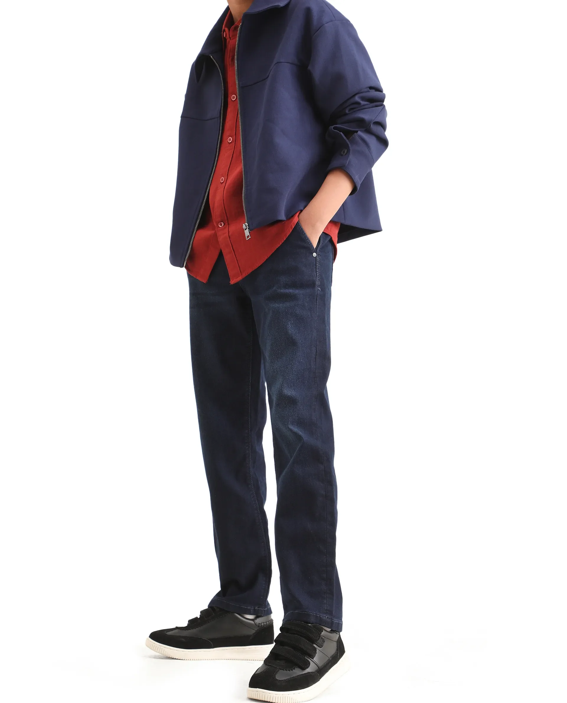 Rare Ones Kids Morg Blue Cotton Blend Button And Zipper Closure Plain Regular Fit Jeans - Image 2