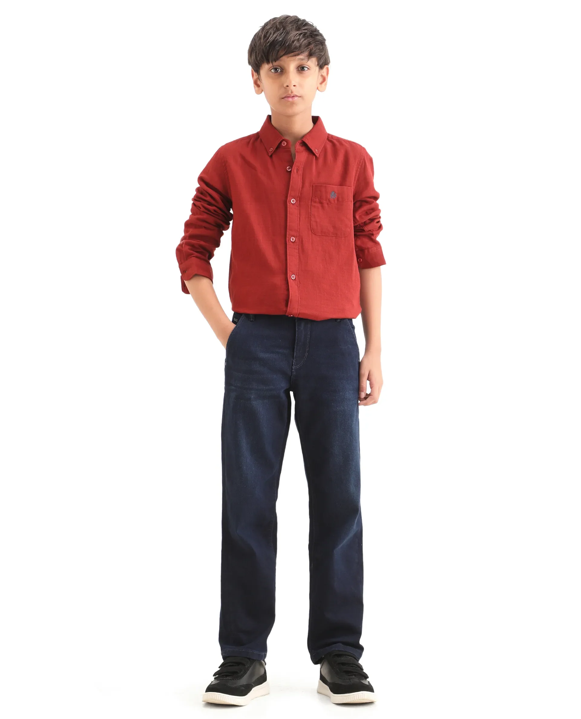 Rare Ones Kids Morg Blue Cotton Blend Button And Zipper Closure Plain Regular Fit Jeans - Image 3