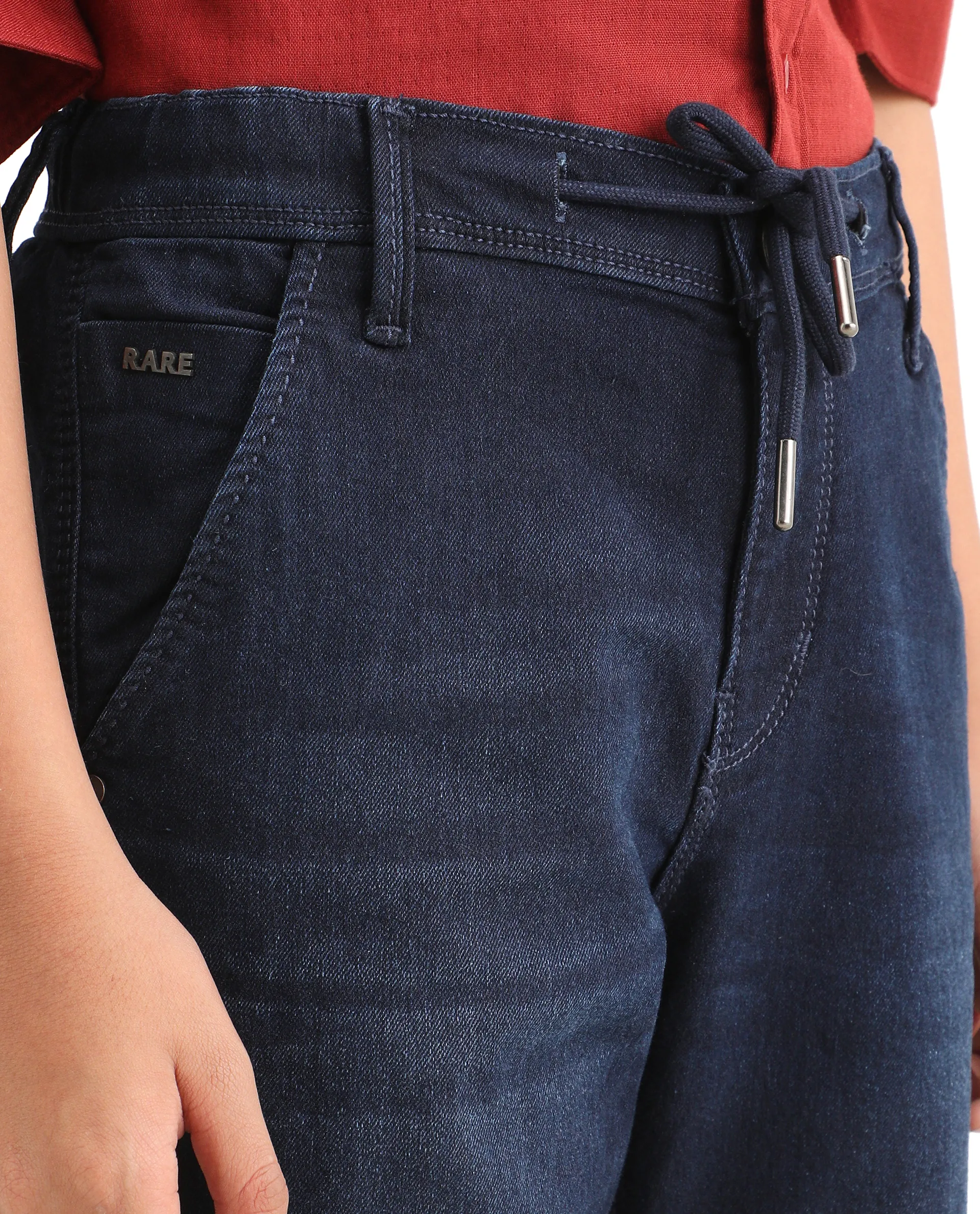 Rare Ones Kids Morg Blue Cotton Blend Button And Zipper Closure Plain Regular Fit Jeans - Image 4