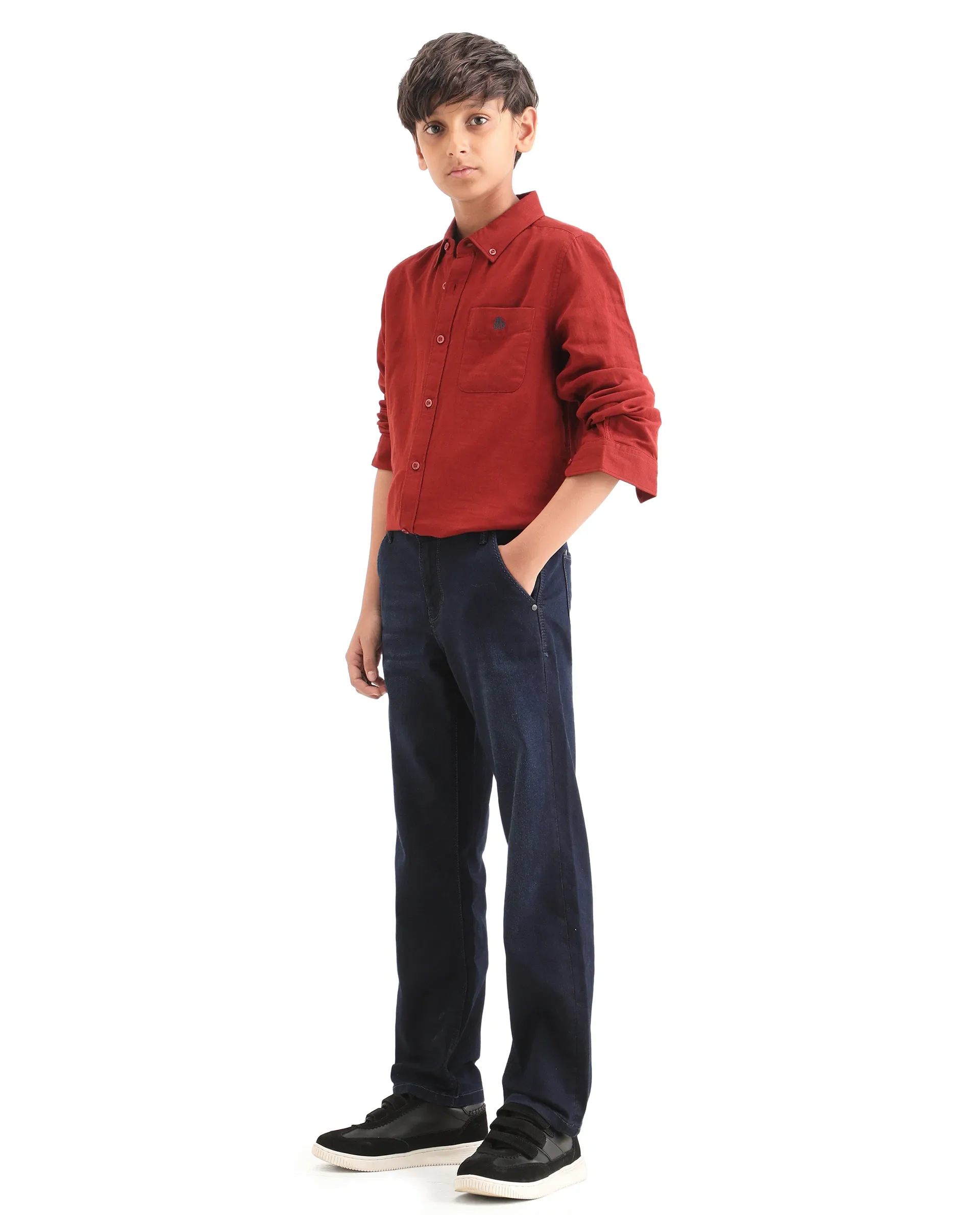Rare Ones Kids Morg Blue Cotton Blend Button And Zipper Closure Plain Regular Fit Jeans - Image 5